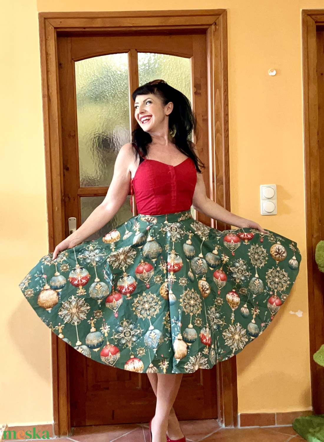 Pinup Rockabilly szoknya Vintage retro karácsonyi mintás  - ruha & divat - női ruha - szoknya - Meska.hu