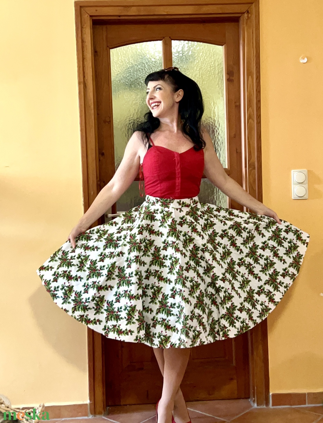 Pinup Rockabilly szoknya LIMITÁLT Vintage retro karácsonyi mintás  - ruha & divat - női ruha - szoknya - Meska.hu