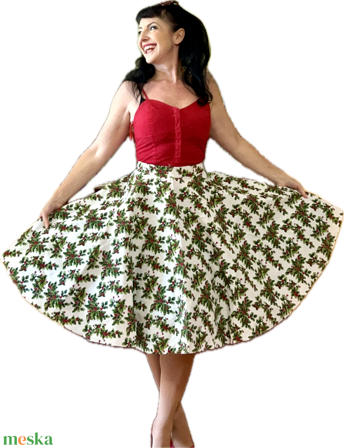 Pinup Rockabilly szoknya LIMITÁLT Vintage retro karácsonyi mintás  - ruha & divat - női ruha - szoknya - Meska.hu