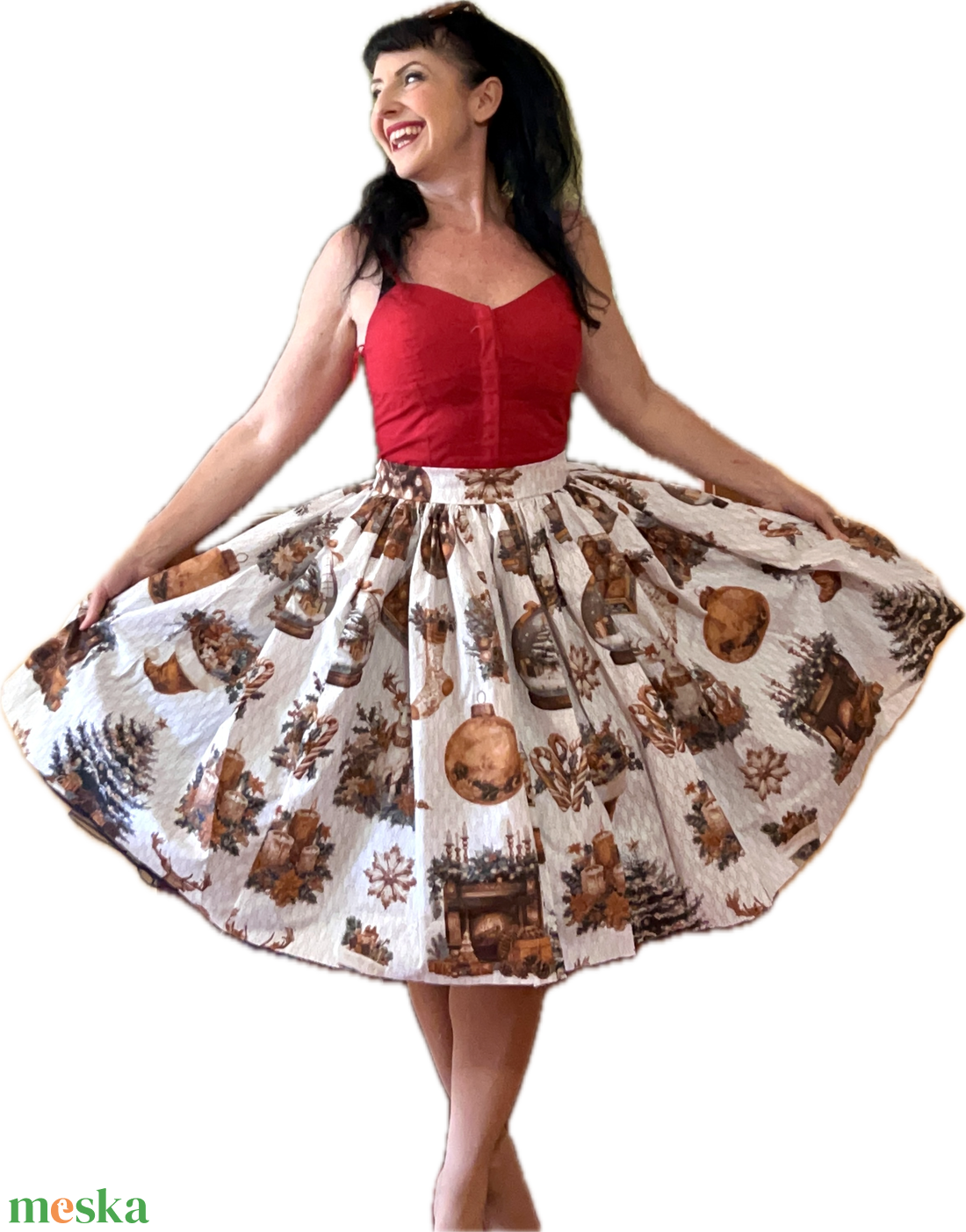 Pinup Rockabilly szoknya Vintage retro karácsonyi mintás  - ruha & divat - női ruha - szoknya - Meska.hu