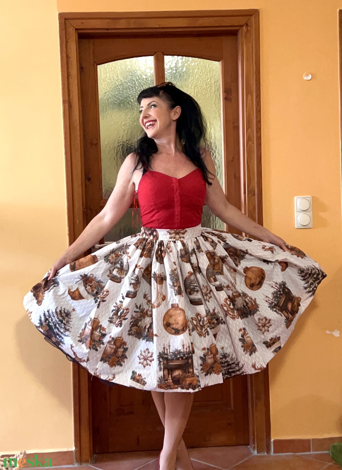 Pinup Rockabilly szoknya Vintage retro karácsonyi mintás  - ruha & divat - női ruha - szoknya - Meska.hu