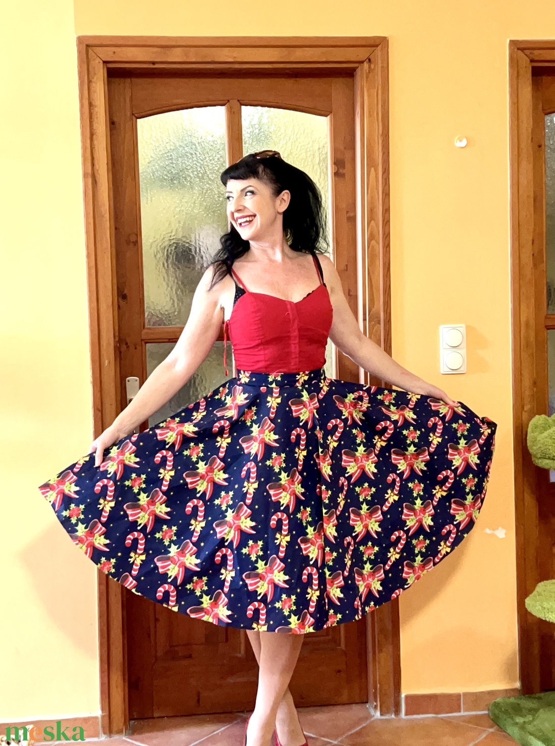 Pinup Rockabilly szoknya LIMITÁLT karácsonyi mintás  - ruha & divat - női ruha - szoknya - Meska.hu