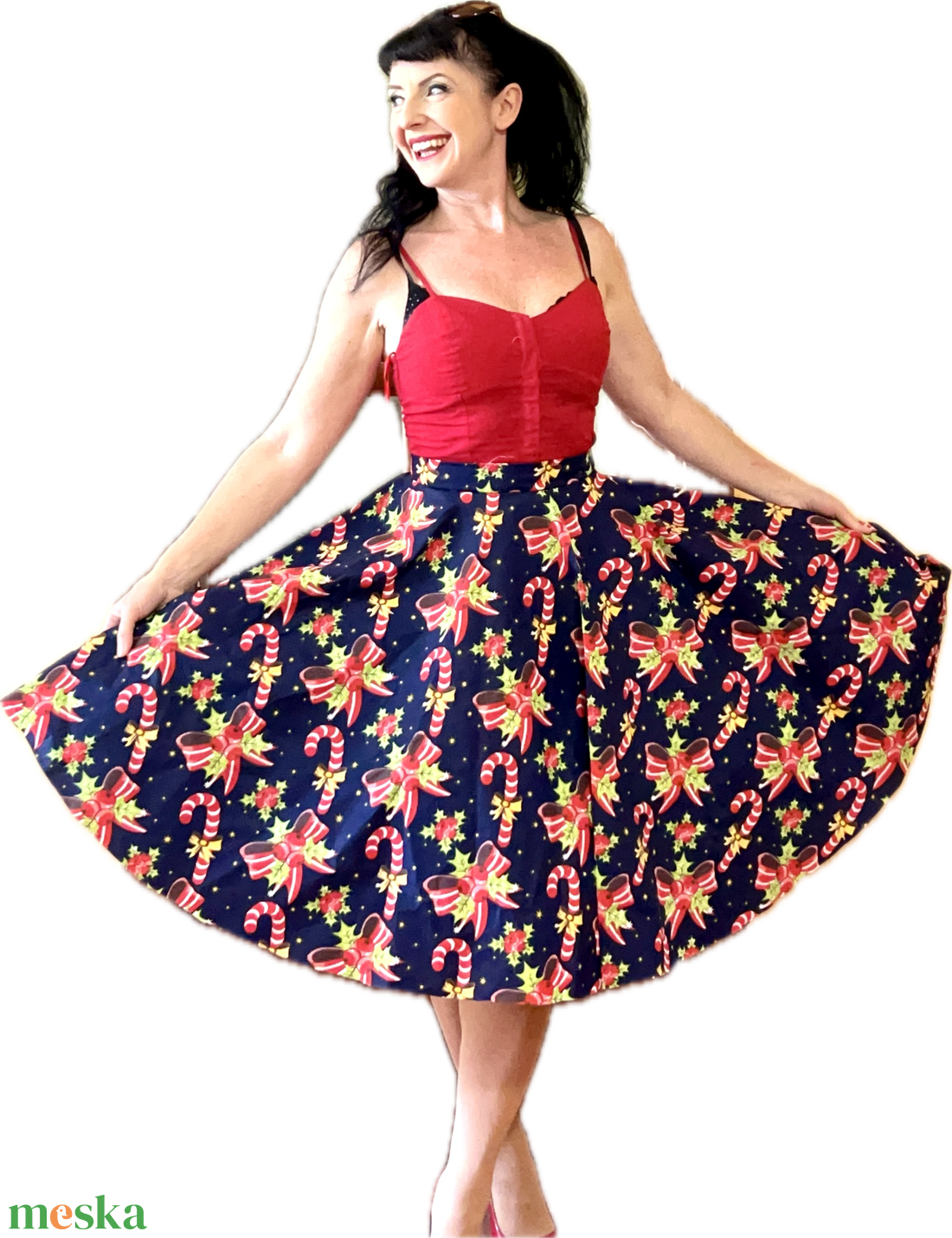 Pinup Rockabilly szoknya LIMITÁLT karácsonyi mintás  - ruha & divat - női ruha - szoknya - Meska.hu