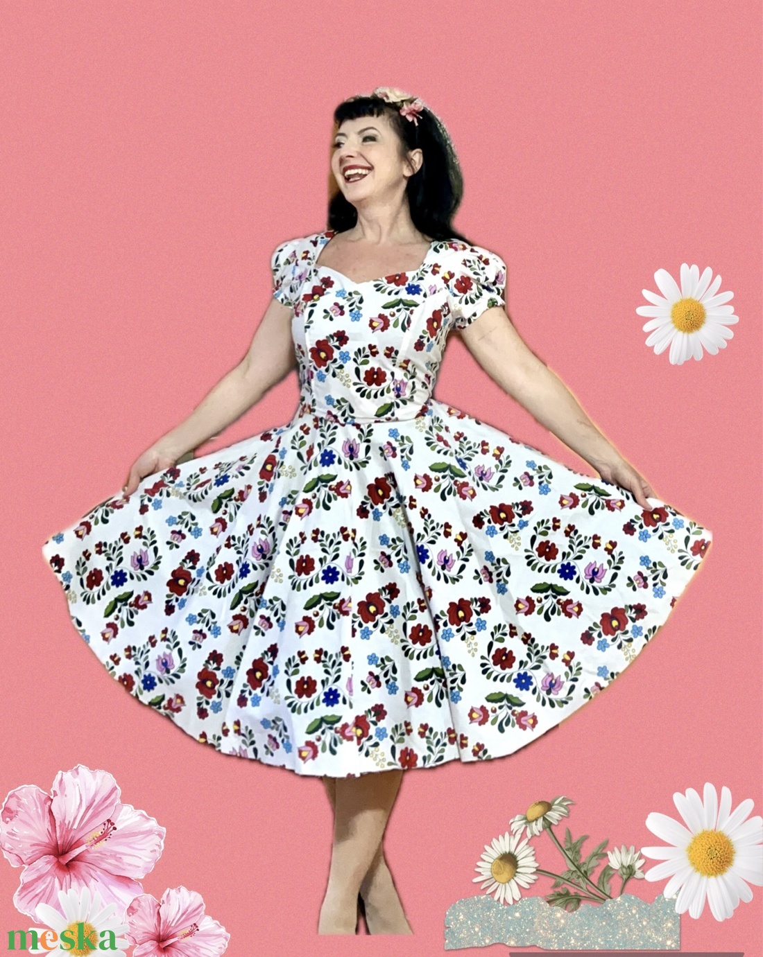Folk Rockabilly ruha, kalocsai mintás fehér - ruha & divat - női ruha - ruha - Meska.hu Folk Rockabilly ruha, kalocsai mintás fehér - ruha & divat - női ruha - ruha - Meska.hu