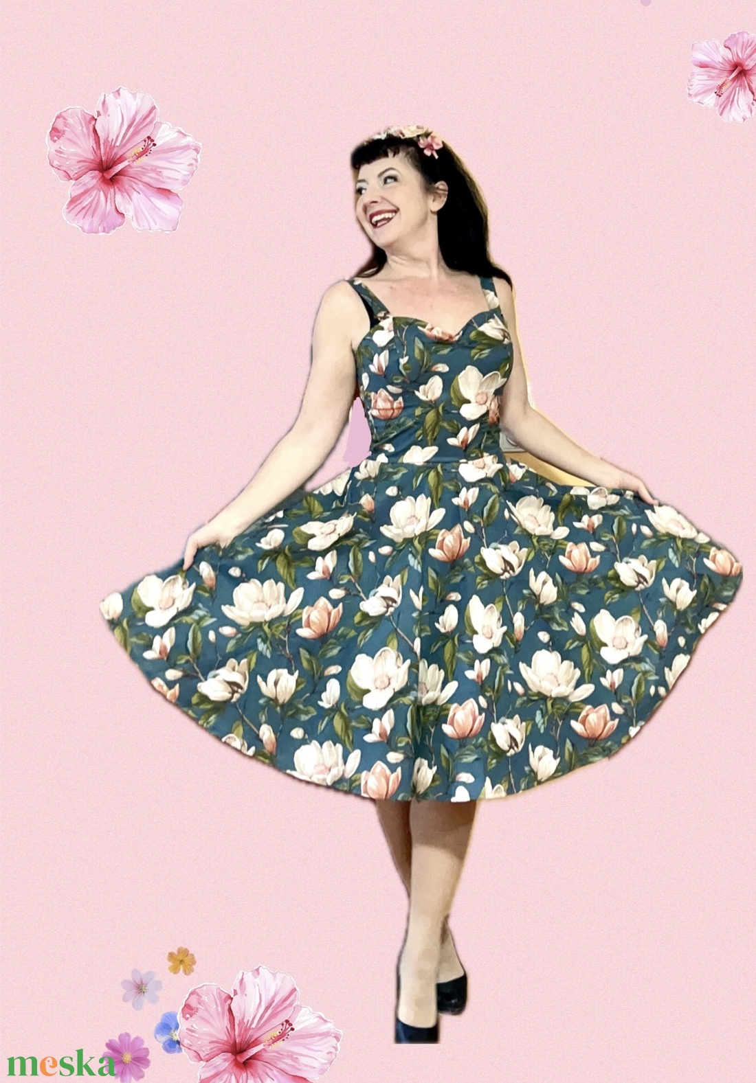 Pinup Rockabilly ruha magnolia mintás, gyümölcs - ruha & divat - női ruha - ruha - Meska.hu
