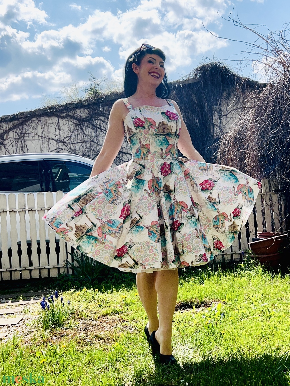 Pinup Rockabilly ruha indiai Taj Mahal, elefánt és lótusz mintas - ruha & divat - női ruha - ruha - Meska.hu Pinup Rockabilly ruha indiai Taj Mahal, elefánt és lótusz mintas - ruha & divat - női ruha - ruha - Meska.hu