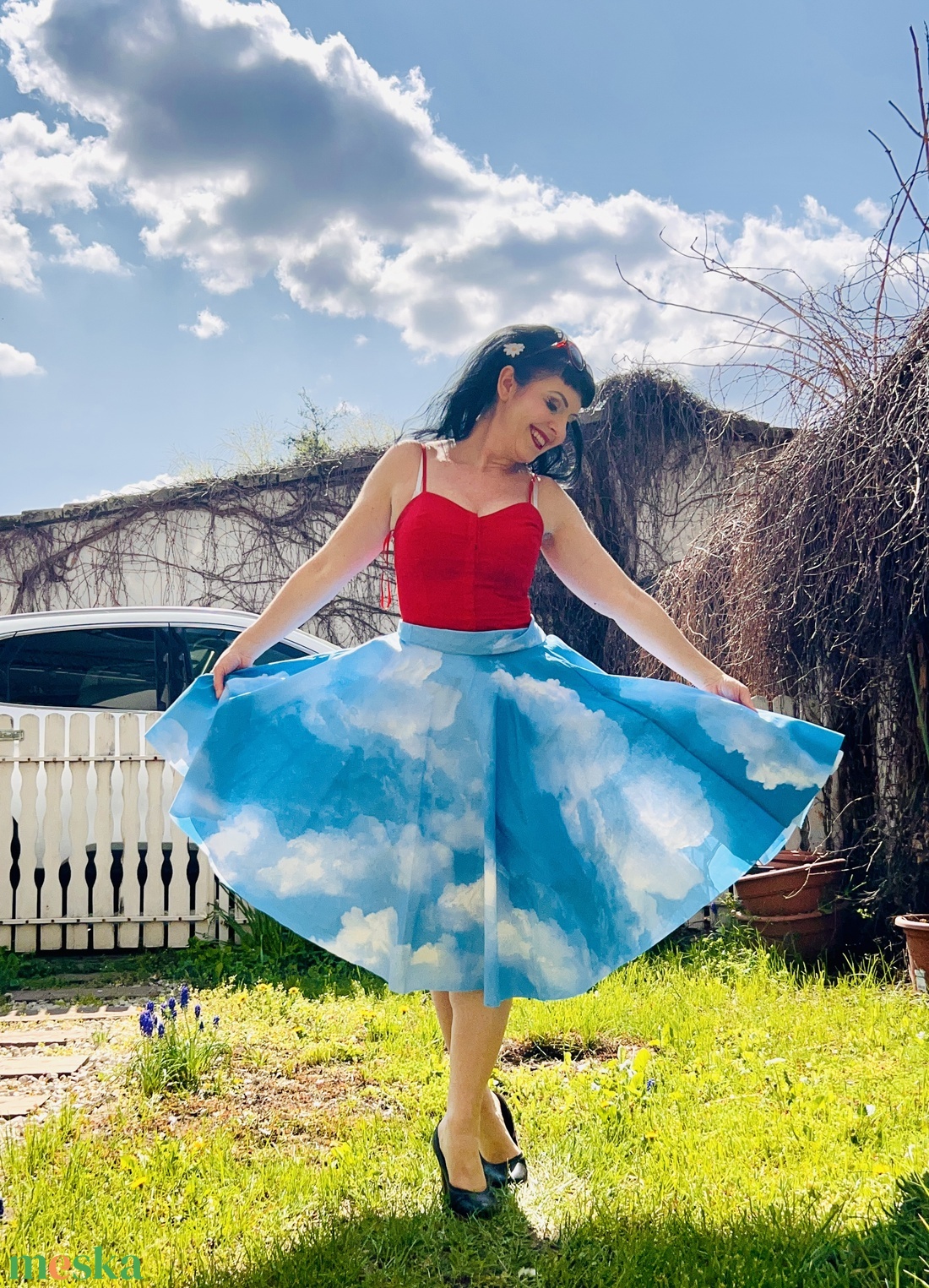 Folk Rockabilly szoknya látványos margaréta, százszorszép  - ruha & divat - női ruha - szoknya - Meska.hu