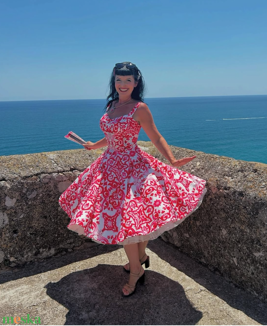 Pinup Rockabilly ruha, piros majolika csempe azulejo mailoca, csempe mintás - ruha & divat - női ruha - ruha - Meska.hu Pinup Rockabilly ruha, piros majolika csempe azulejo mailoca, csempe mintás - ruha & divat - női ruha - ruha - Meska.hu