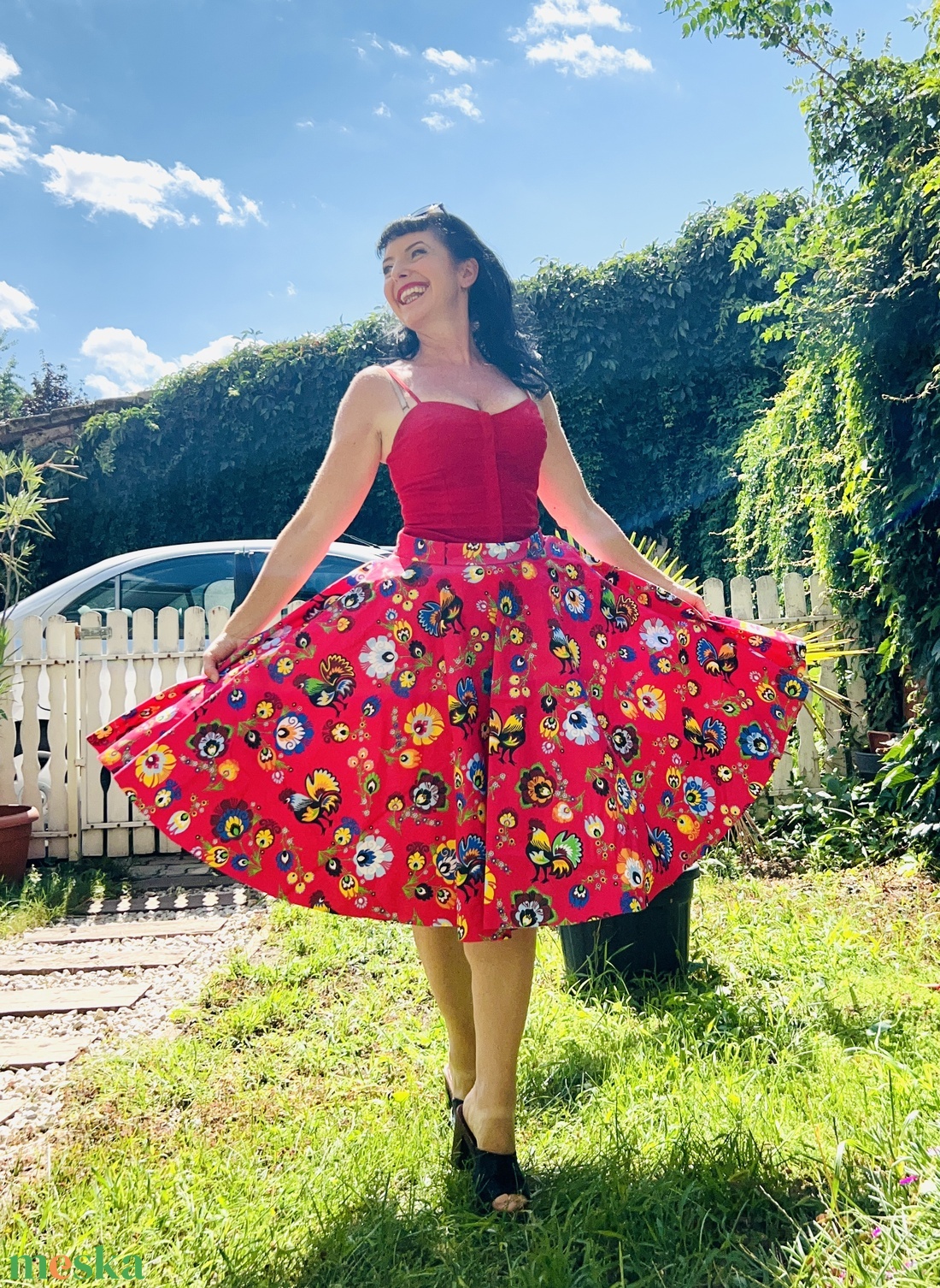 Folk Rockabilly szoknya kakasos népiestulipános mintás - ruha & divat - női ruha - szoknya - Meska.hu Folk Rockabilly szoknya kakasos népiestulipános mintás - ruha & divat - női ruha - szoknya - Meska.hu