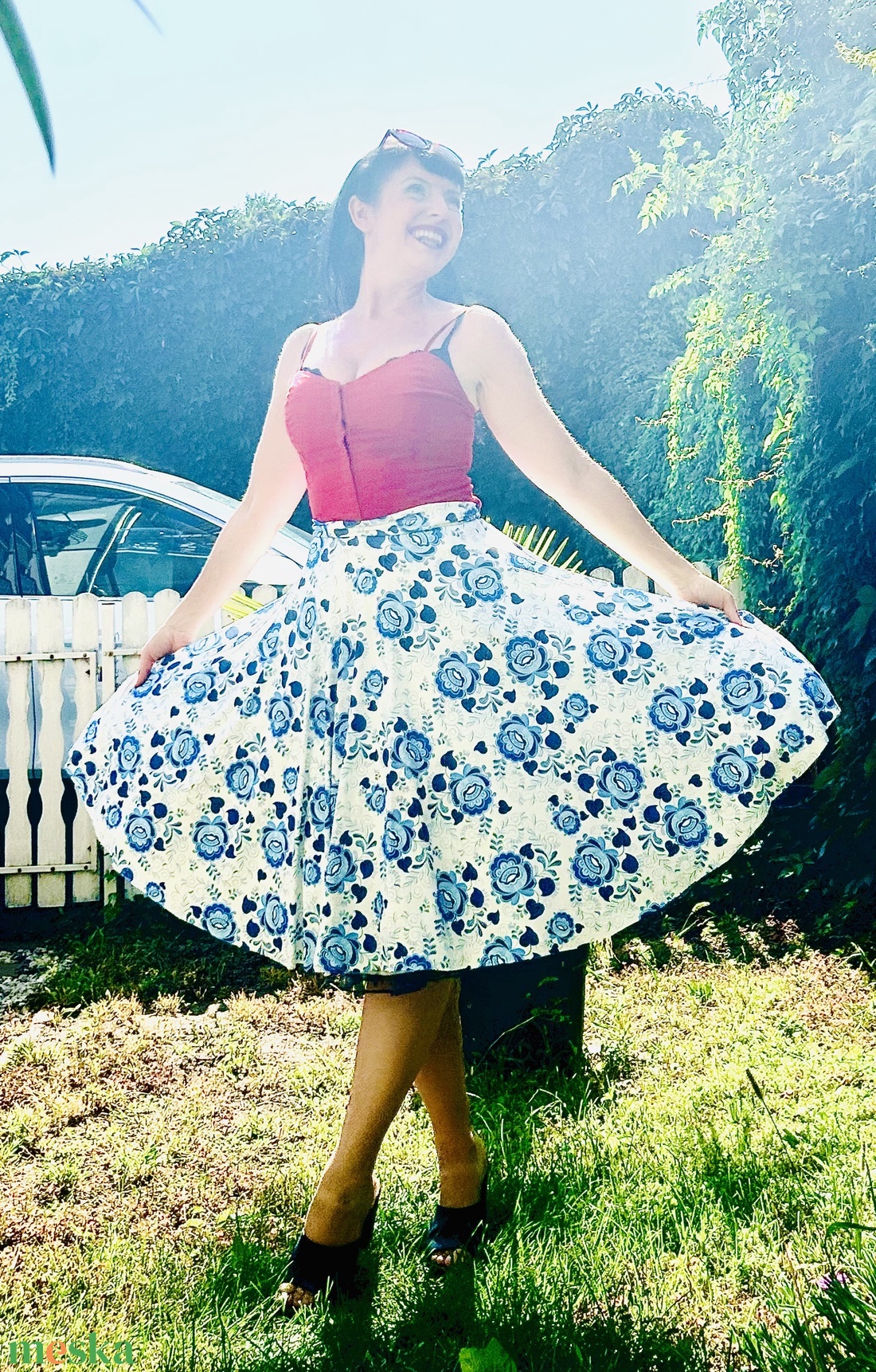 Folk Rockabilly szoknya népi kalocsai matyó mintás - ruha & divat - női ruha - szoknya - Meska.hu