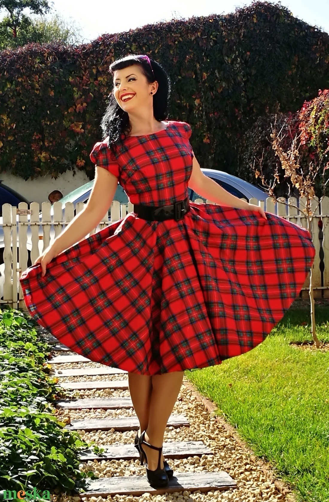 Pinup Rockabilly ruha kék alapon fehér pöttyös  - ruha & divat - női ruha - ruha - Meska.hu