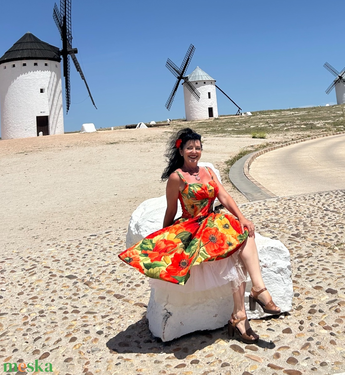Pinup Rockabilly ruha, LIMITÁLT bársony pipacs mintás  - ruha & divat - női ruha - ruha - Meska.hu