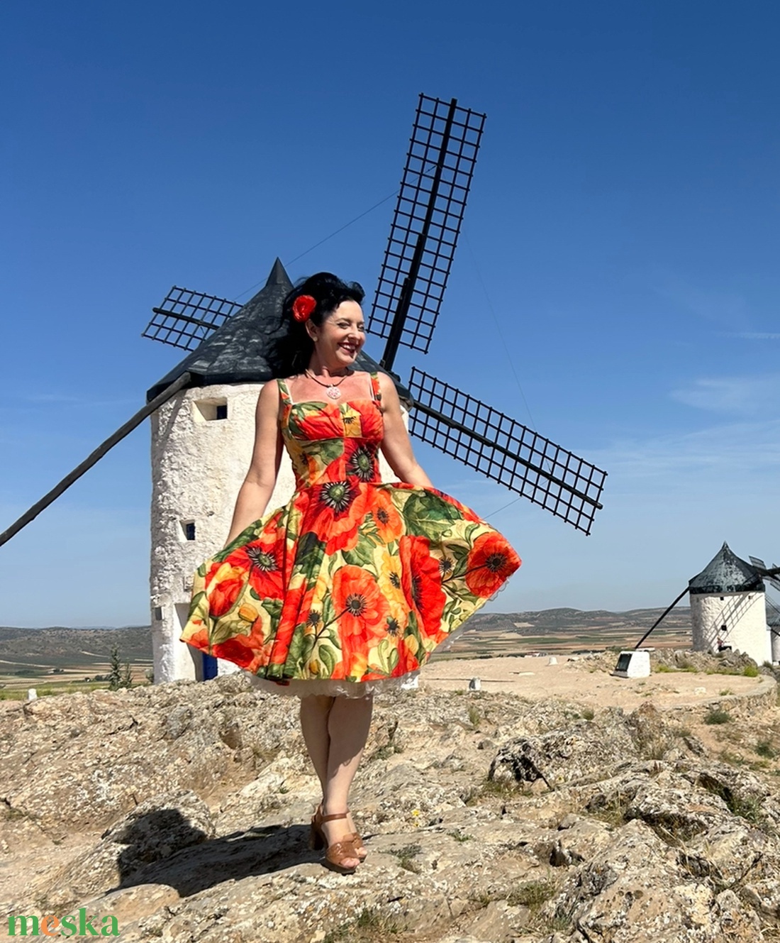 Pinup Rockabilly ruha, LIMITÁLT bársony pipacs mintás  - ruha & divat - női ruha - ruha - Meska.hu