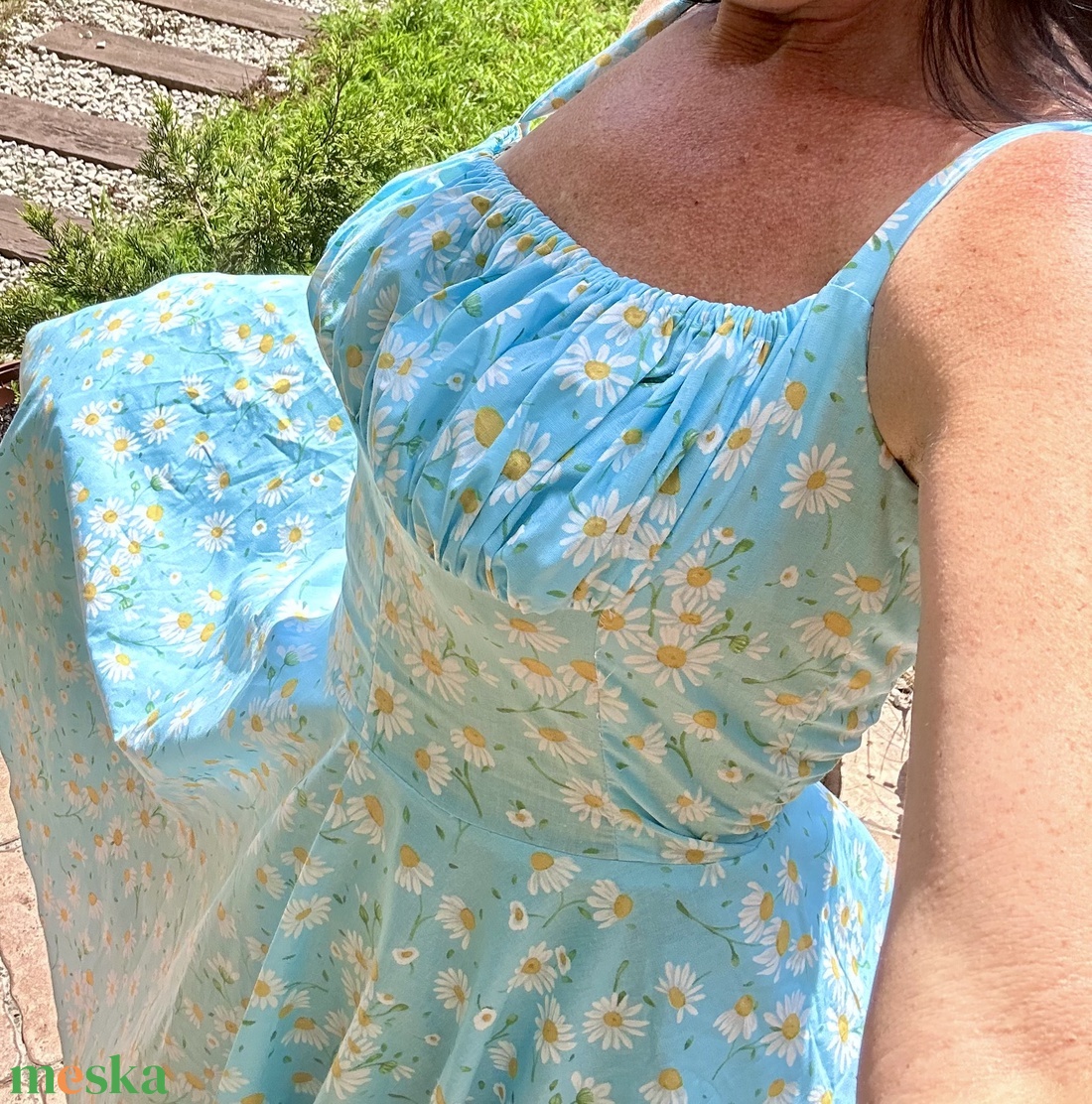 Pinup Rockabilly ruha,  százszorszép  margaréta kamilla mintás LIMITÁLT  - ruha & divat - női ruha - ruha - Meska.hu