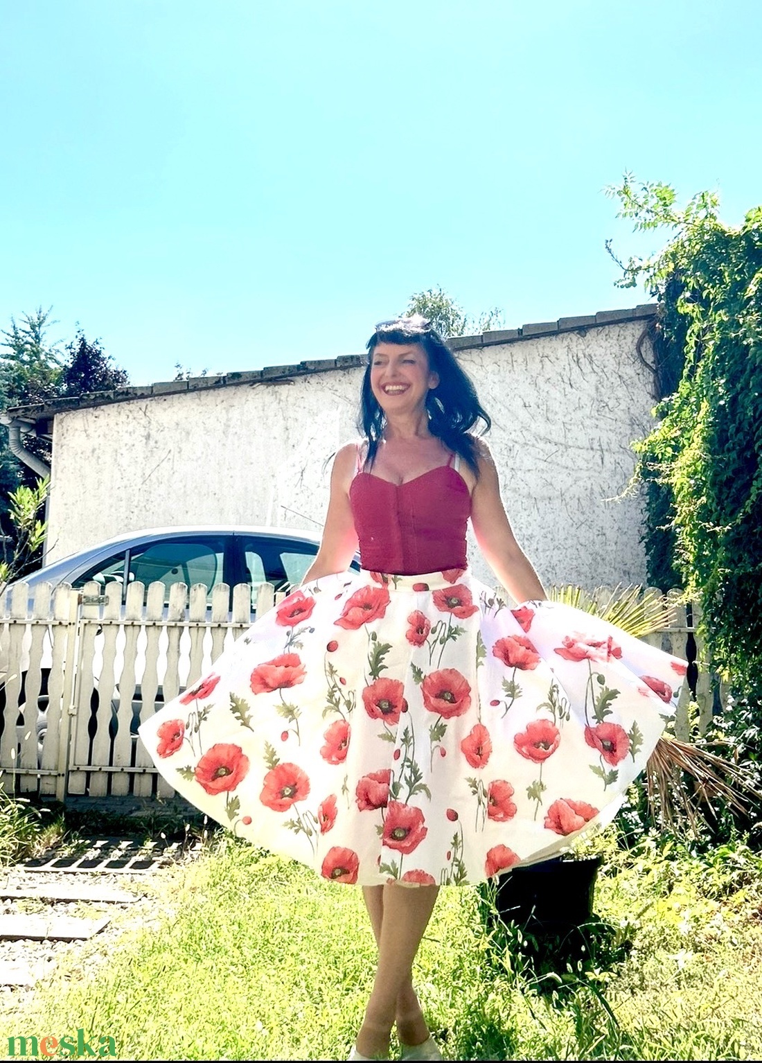 Pinup Rockabilly szoknya pipacsos - ruha & divat - női ruha - szoknya - Meska.hu