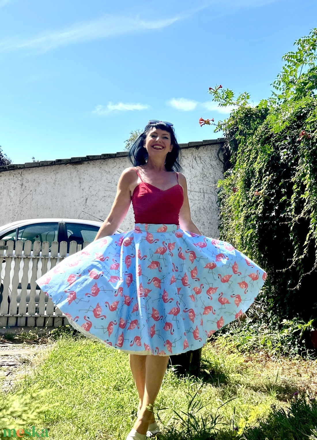 Pinup Rockabilly szoknya Flamingós - ruha & divat - női ruha - szoknya - Meska.hu