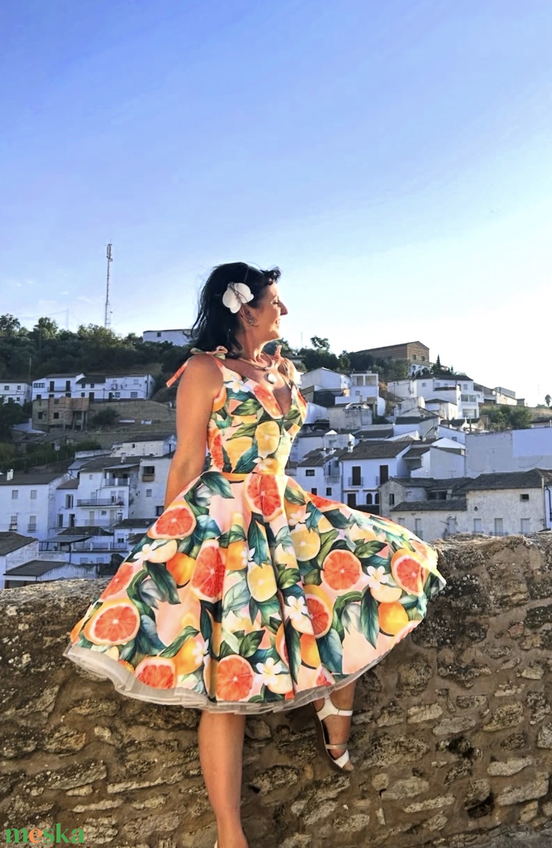 Pinup Rockabilly ruha narancs mintás LIMITÁLT  - ruha & divat - női ruha - ruha - Meska.hu