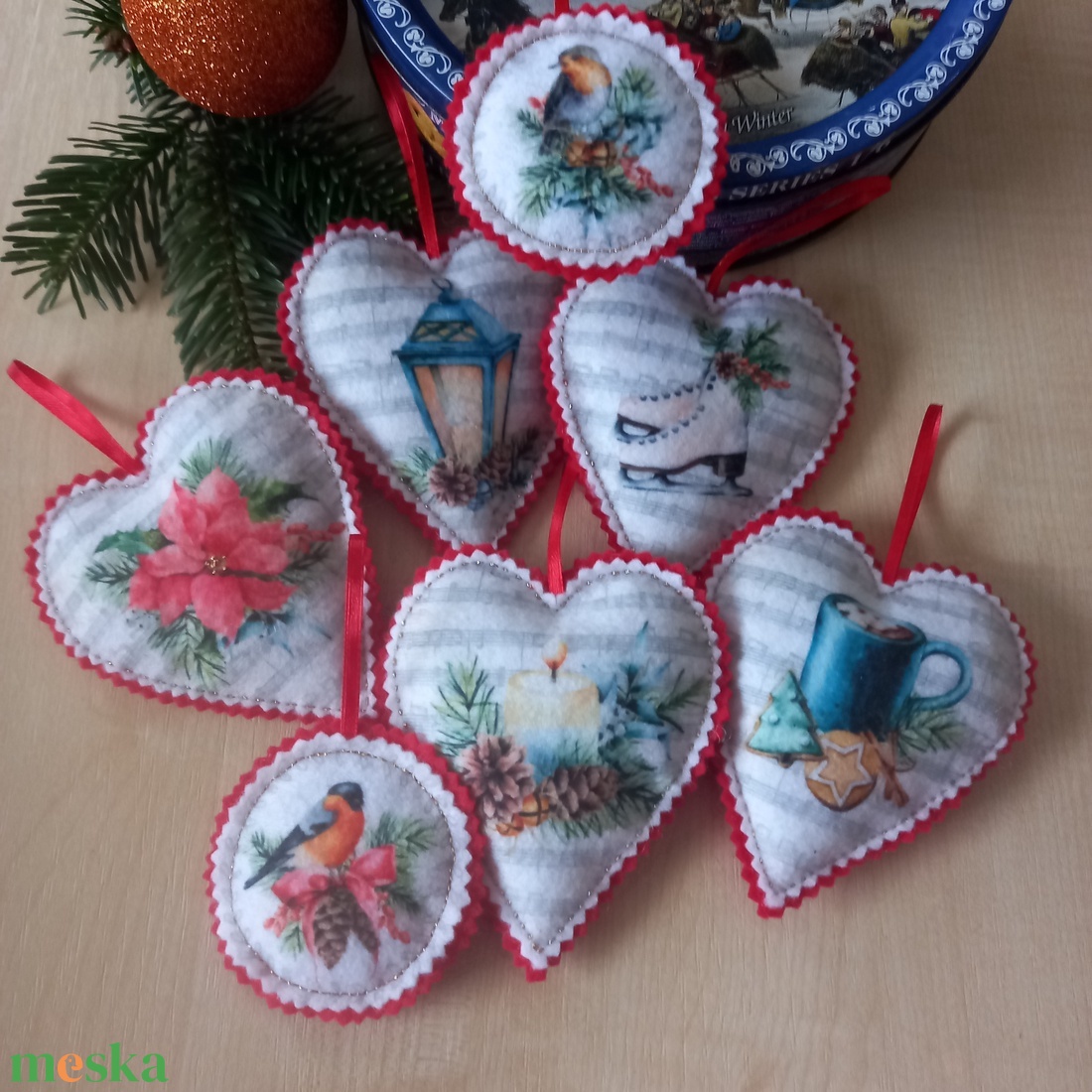 Vintage mintás karácsonyfa díszek, ajándékkísérők 7 db - karácsony - karácsonyi lakásdekoráció - karácsonyfadíszek - Meska.hu