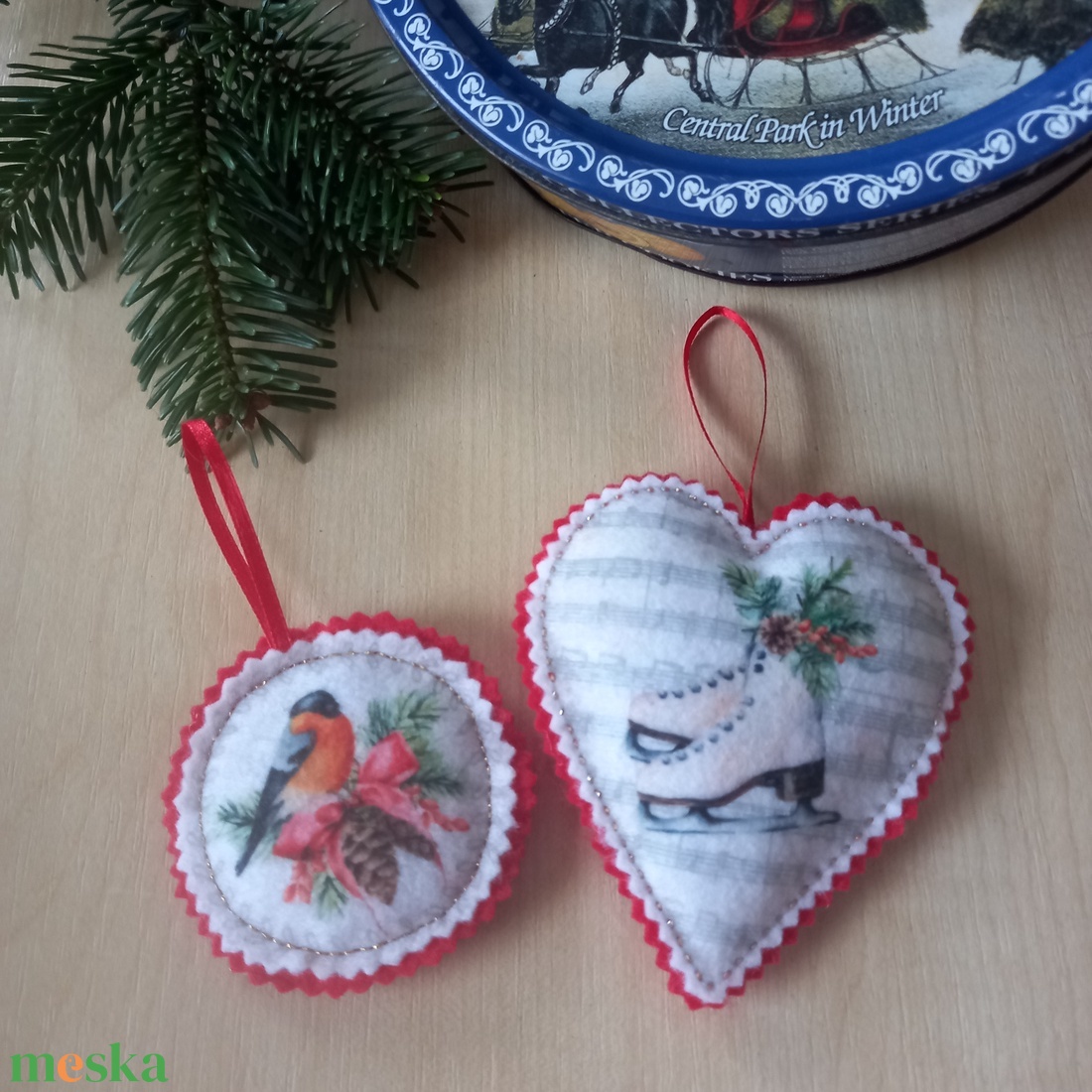 Vintage mintás karácsonyfa díszek, ajándékkísérők 7 db - karácsony - karácsonyi lakásdekoráció - karácsonyfadíszek - Meska.hu