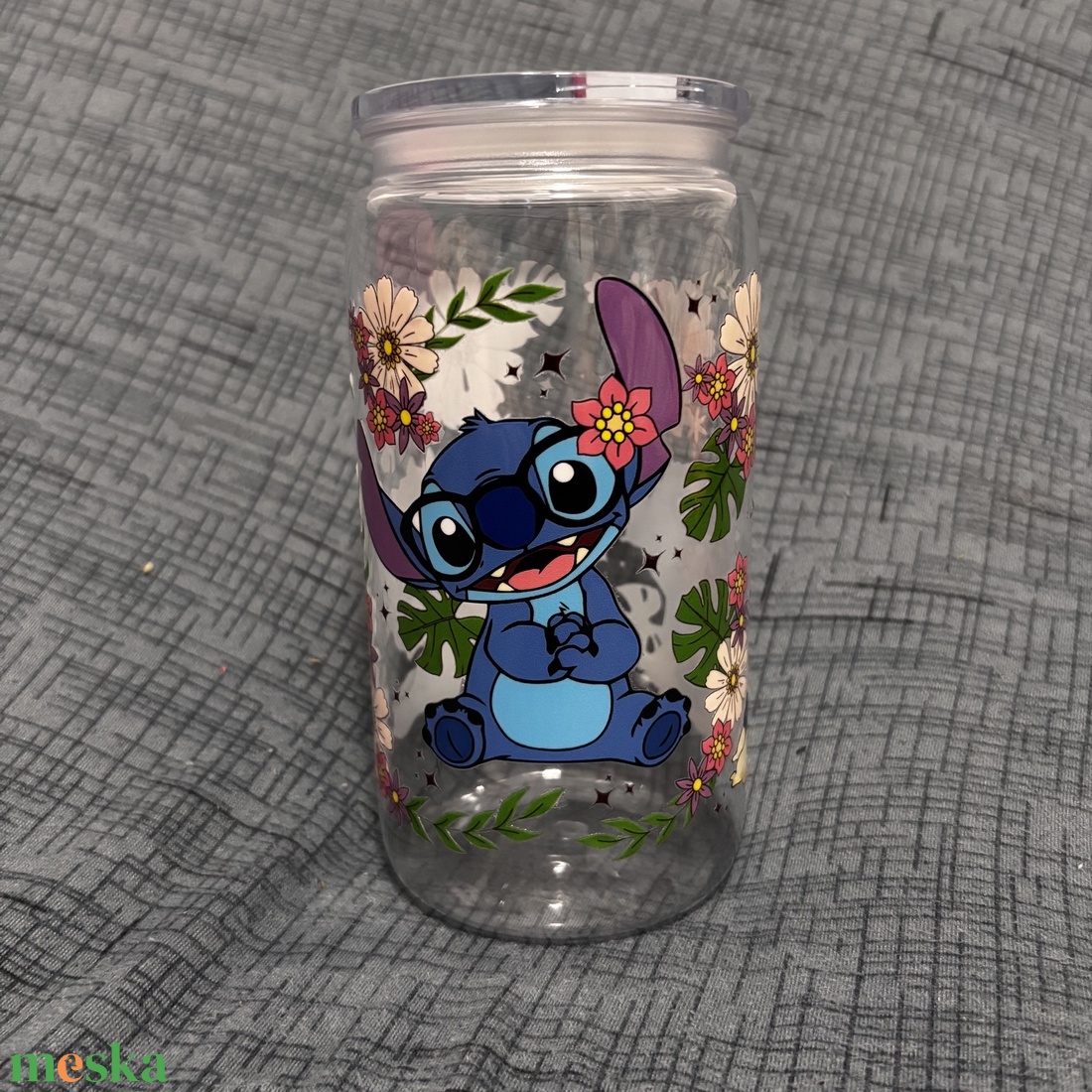 Stitch szívószálas pohár - otthon & életmód - konyhafelszerelés, tálalás - tálalás - pohár - Meska.hu