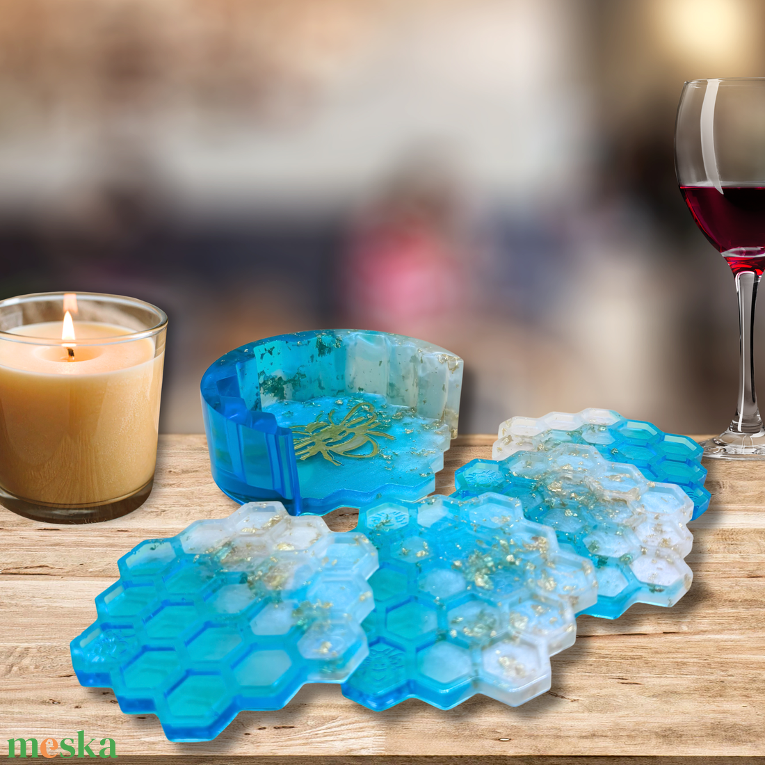 Méhrácsos poháralátét szett - otthon & életmód - konyhafelszerelés, tálalás - tálalás - tányér- és poháralátét - Meska.hu