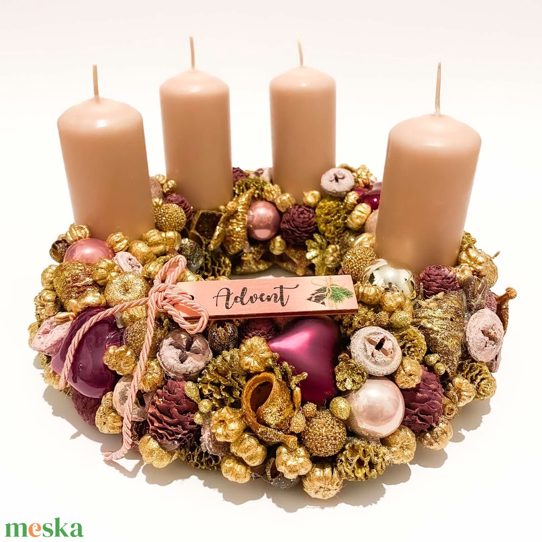 Arany színben pompázó adventi koszorú  - karácsony - adventi díszek - adventi koszorú - Meska.hu