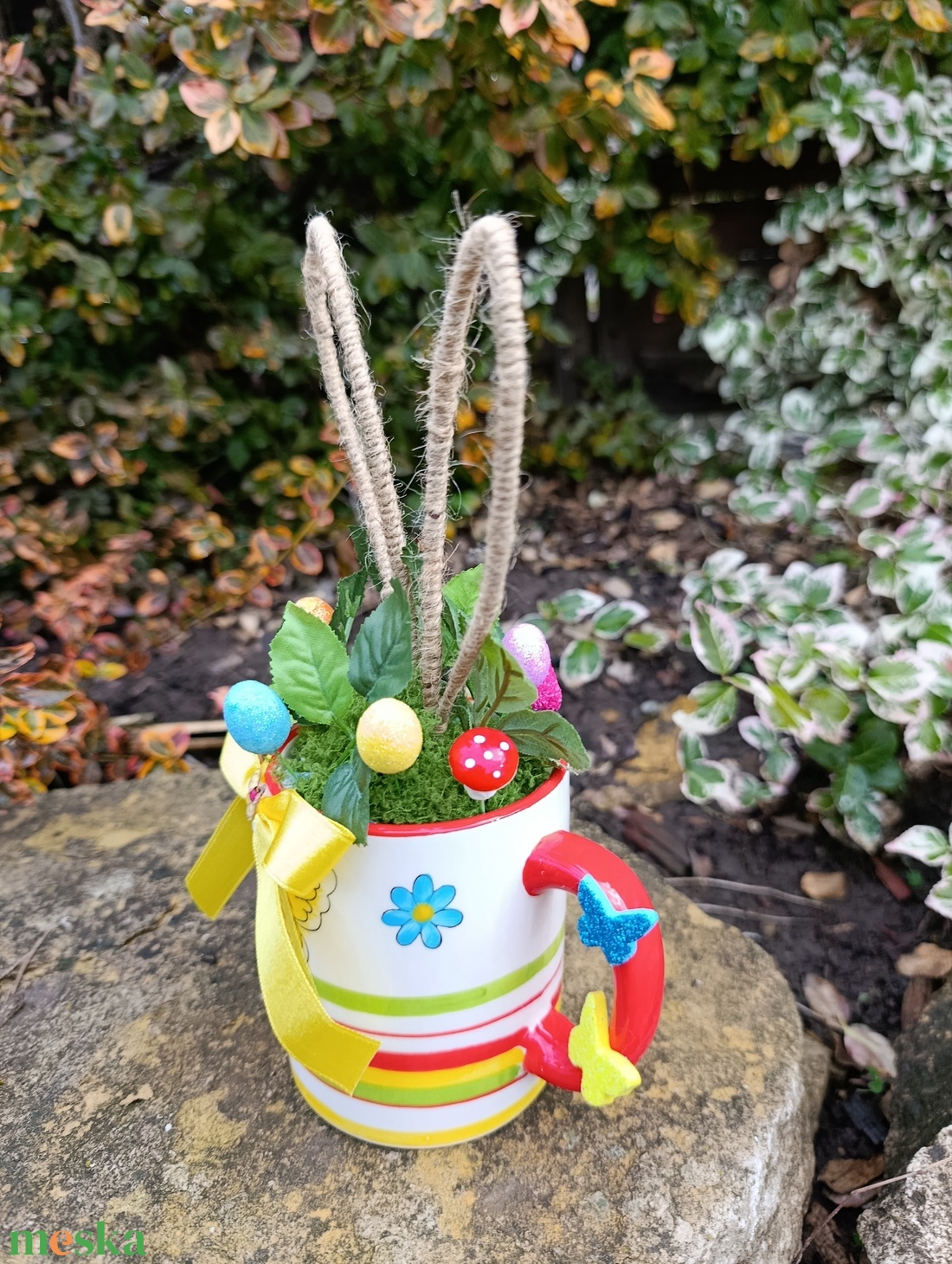 vidám nyuszis asztalidísz - ünnepi díszek, dekorációk - húsvéti díszek és dekorációk - húsvéti asztaldíszek - Meska.hu