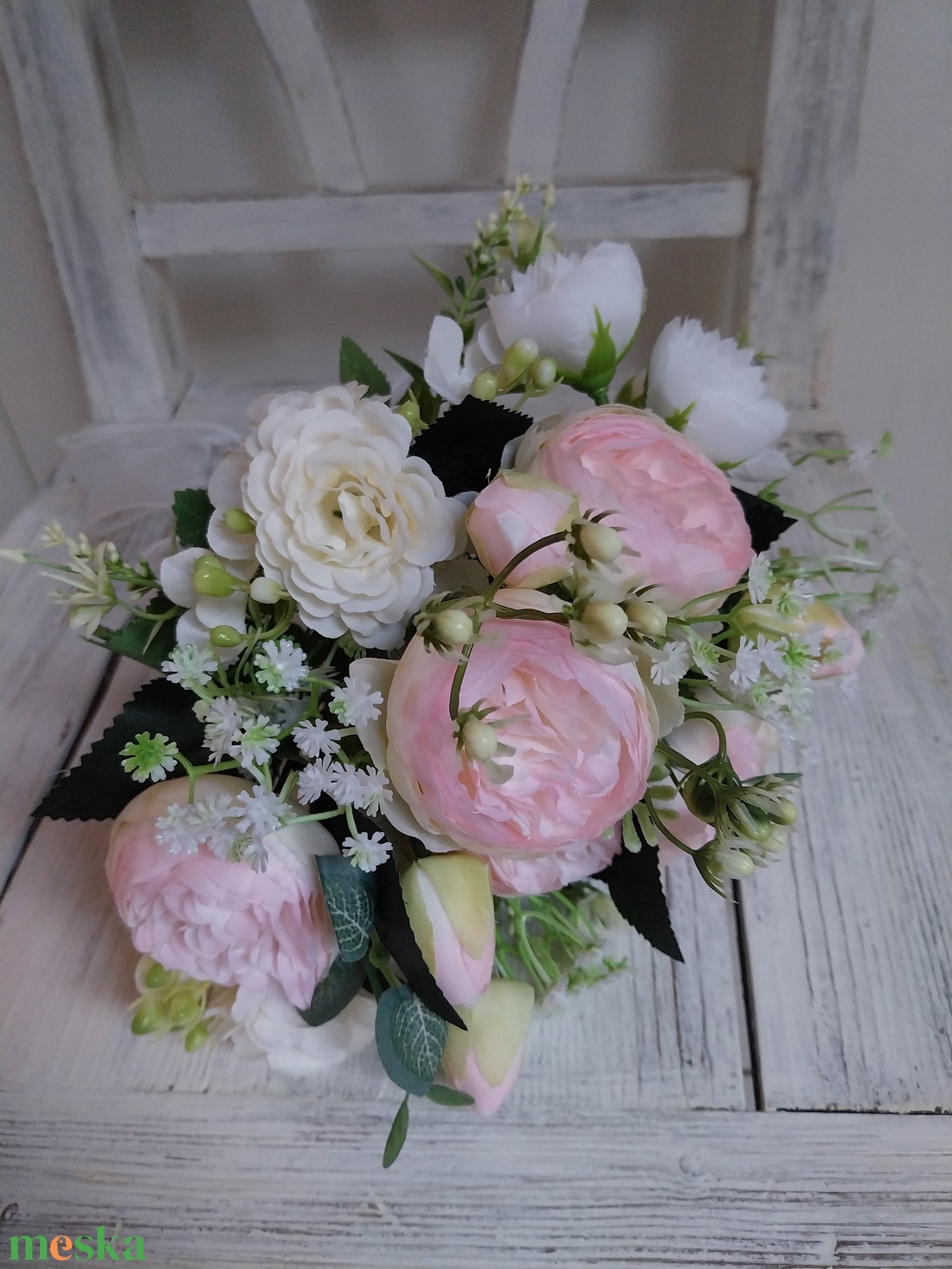 Halványrózsaszín bazsarózsa menyasszonyi csokor - esküvő - menyasszonyi- és dobócsokor - Meska.hu