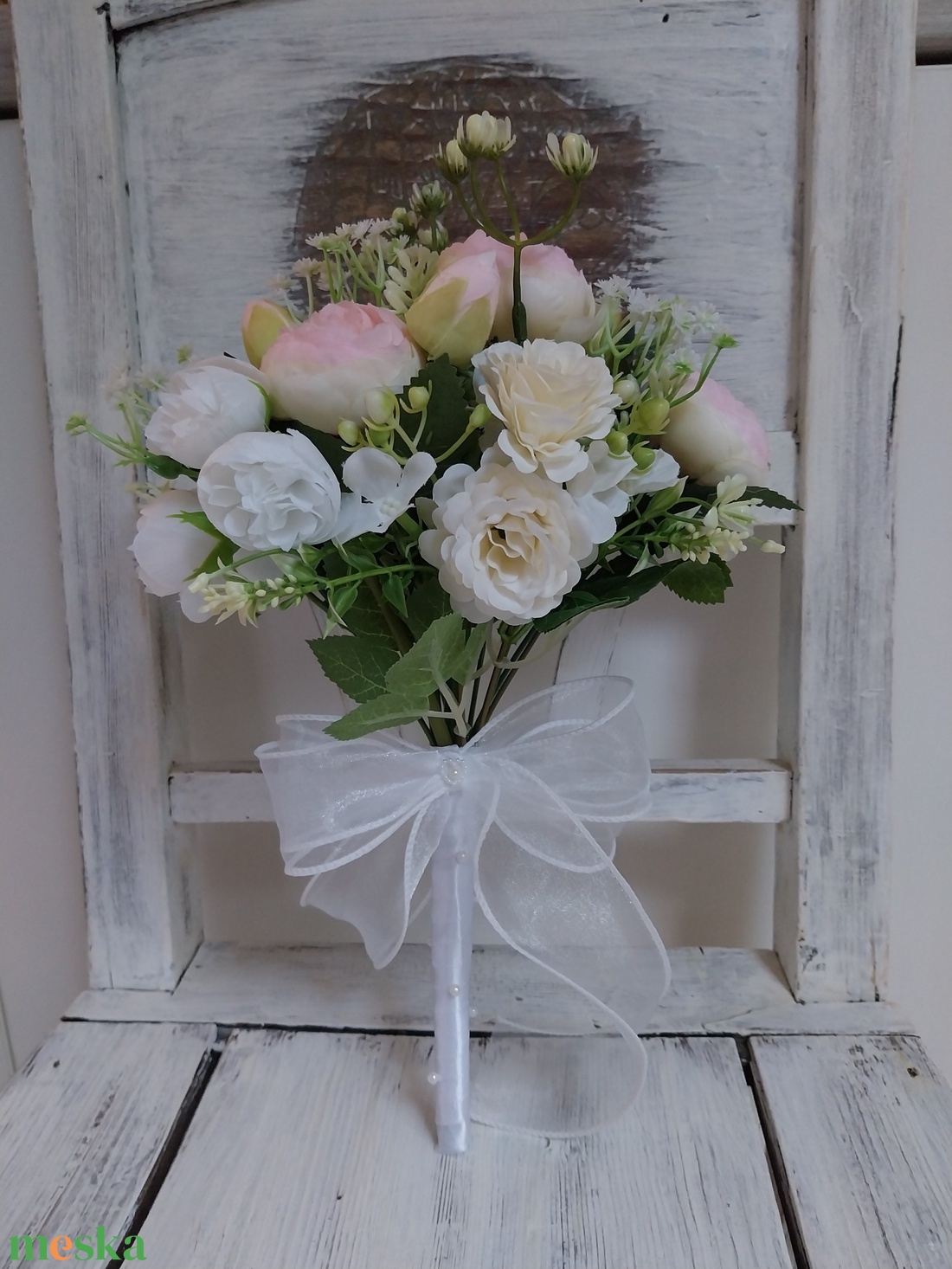 Halványrózsaszín bazsarózsa menyasszonyi csokor - esküvő - menyasszonyi- és dobócsokor - Meska.hu