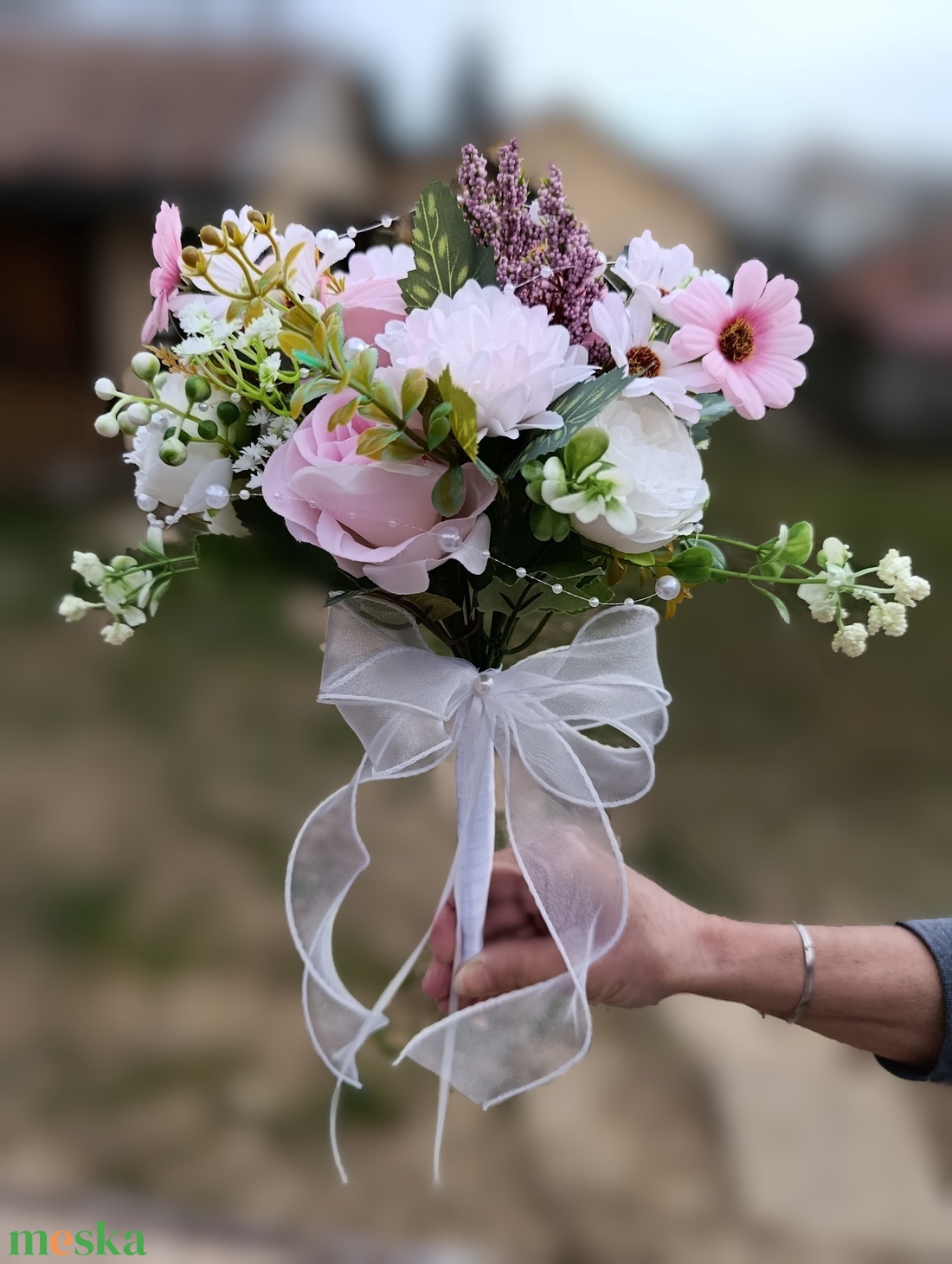 Menyasszonyi csokor fehér masnival - esküvő - menyasszonyi- és dobócsokor - Meska.hu
