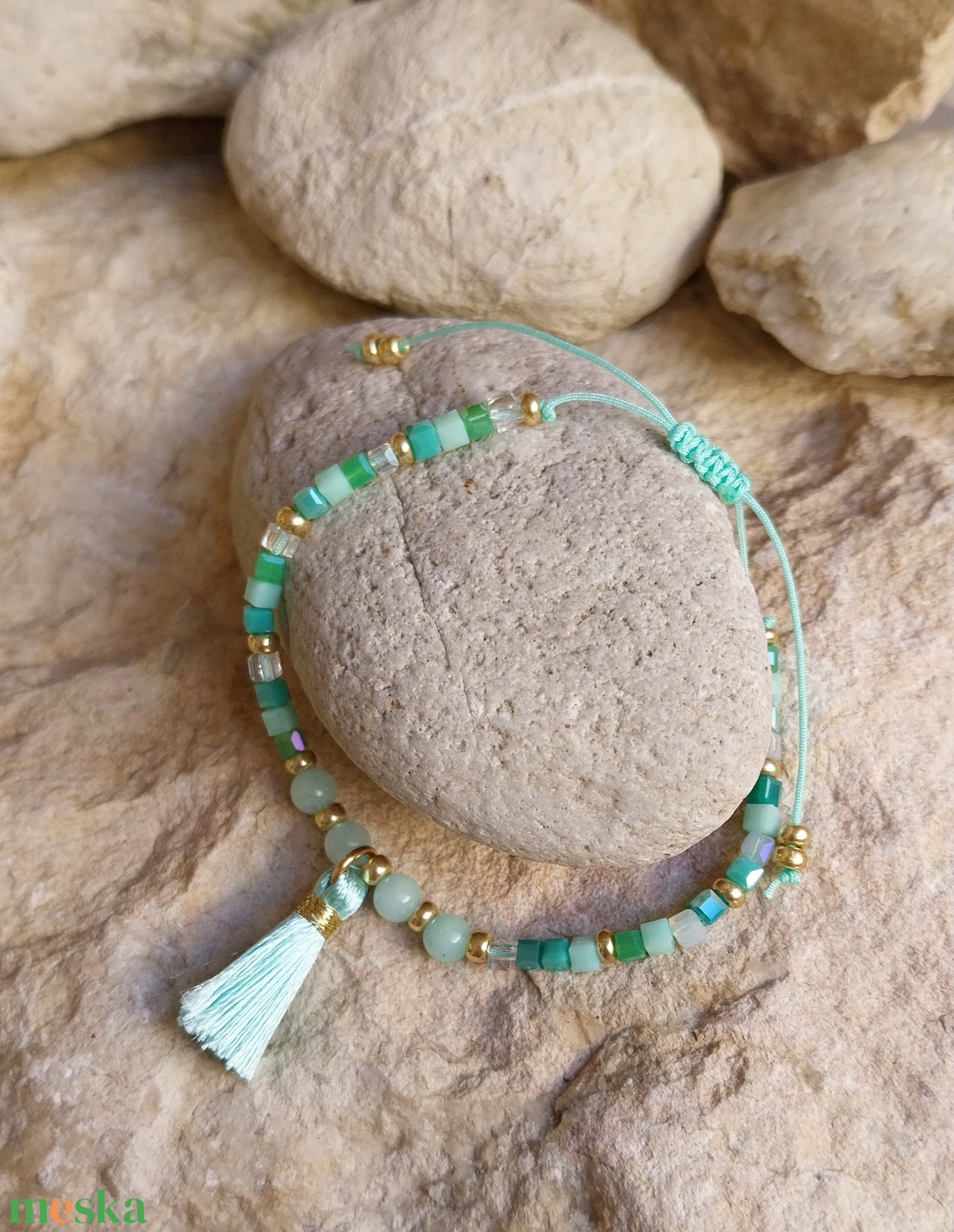 kék amazonit gyöngyös karkötő - ékszer - karkötő - ásványkarkötő - Meska.hu