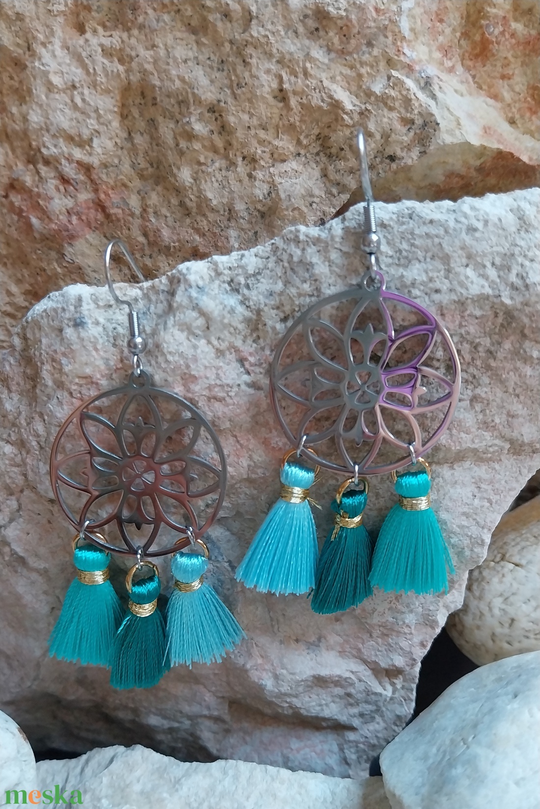 tengeri csoda bojtos fülbevaló+lánc szett - ékszer - nyaklánc - bojtos nyaklánc - Meska.hu