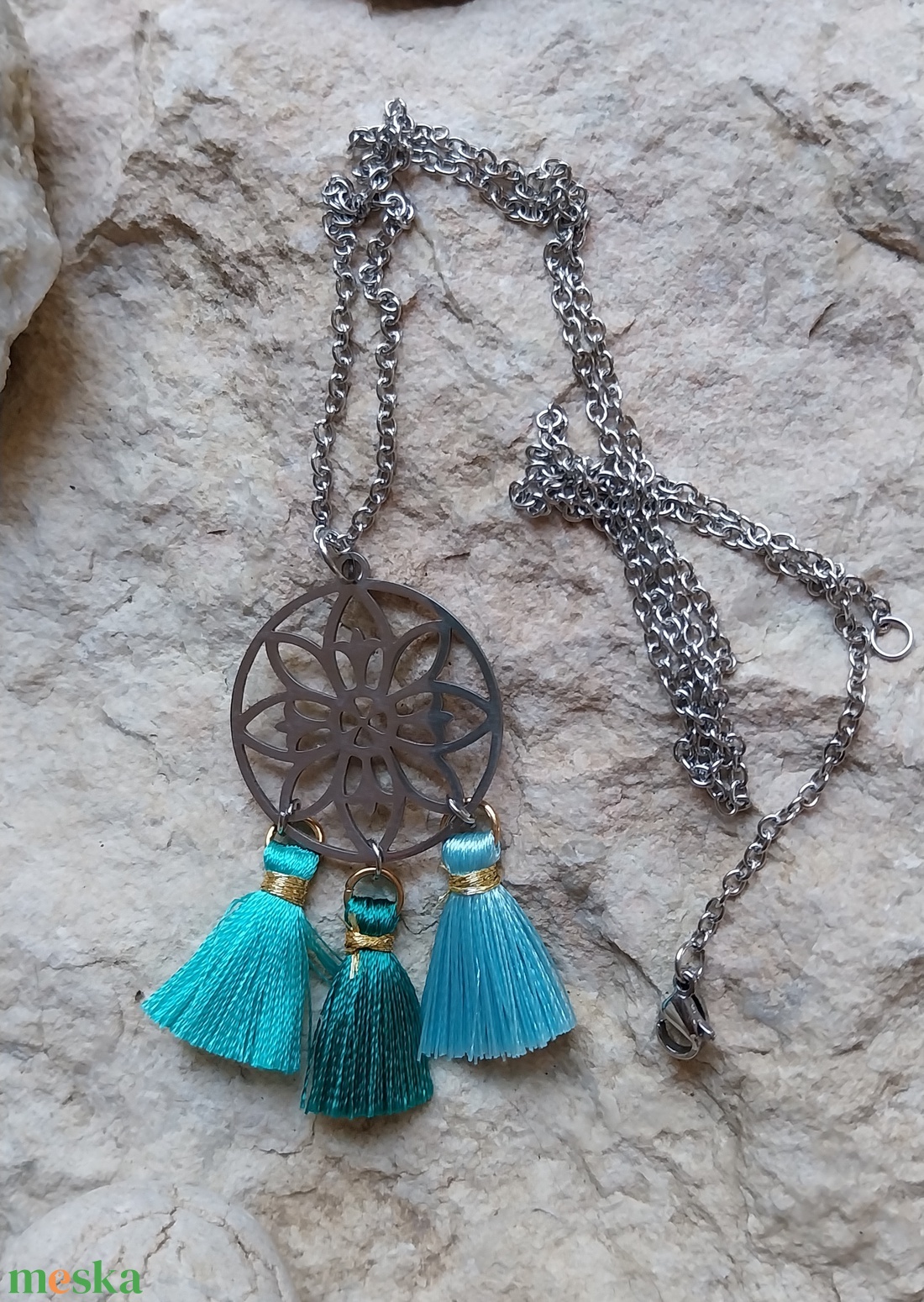 tengeri csoda bojtos fülbevaló+lánc szett - ékszer - nyaklánc - bojtos nyaklánc - Meska.hu