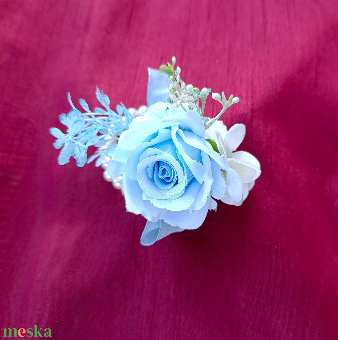 tanu lány/ koszorúslány  kék rózsás csuklódísz - esküvő - meghívó & kártya - tanú felkérő - Meska.hu