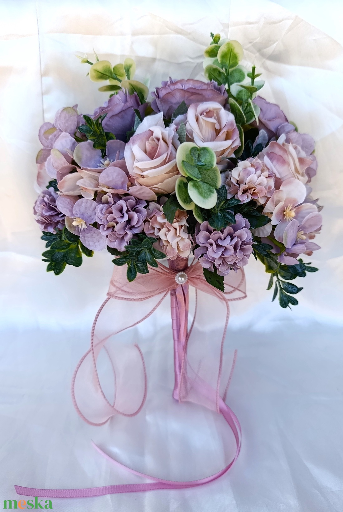 Vintage mályva színű menyasszonyi csokor - esküvő - menyasszonyi- és dobócsokor - Meska.hu