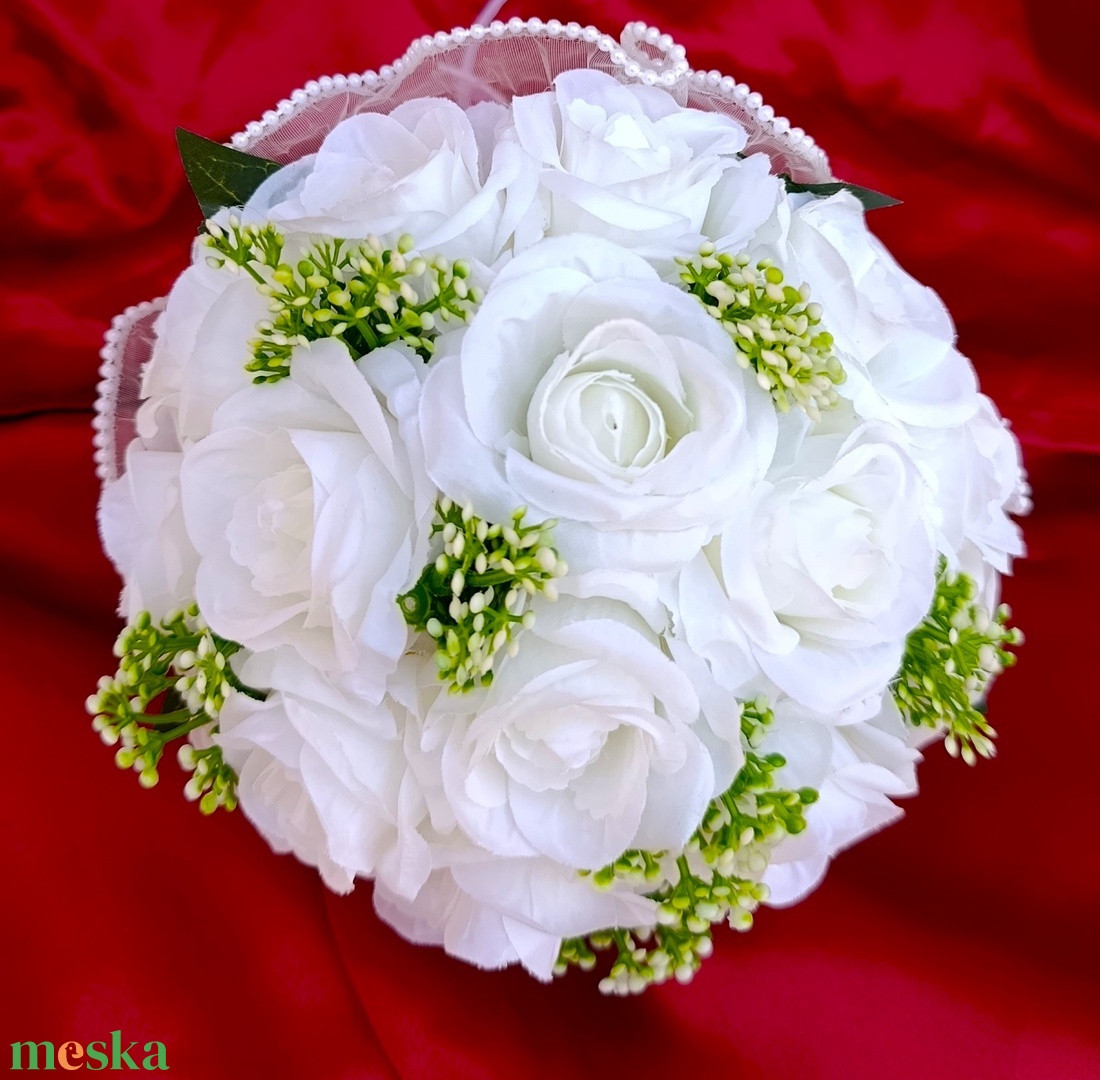 Hófehér menyasszonyi rózsacsokor - esküvő - menyasszonyi- és dobócsokor - Meska.hu