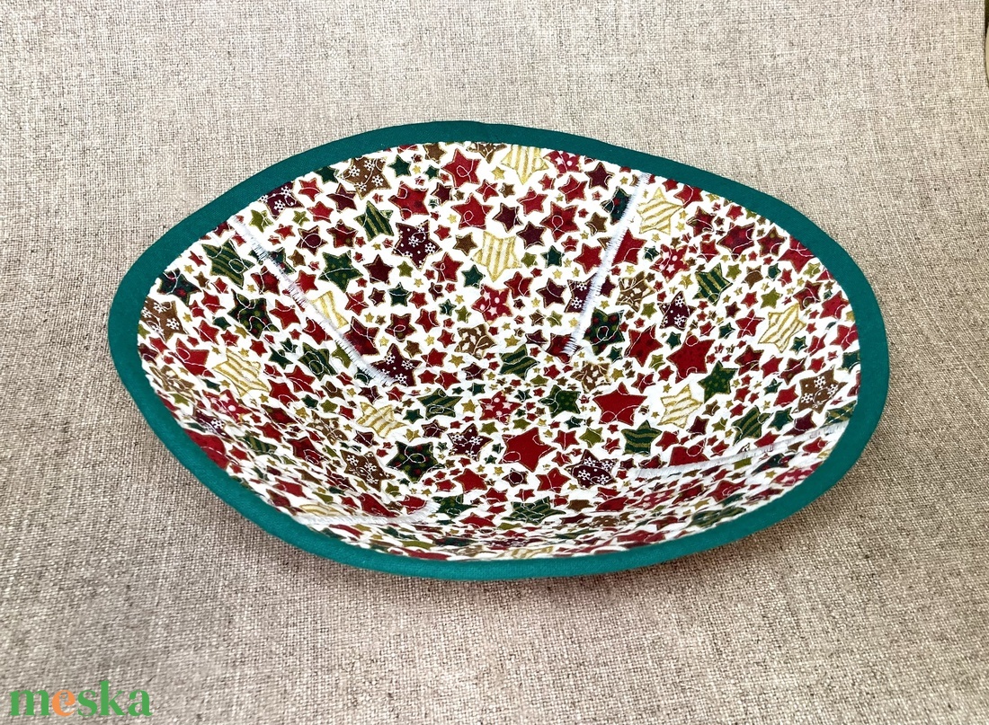 Karácsonyi textiltál - piros- nyers csillagos - karácsony - karácsonyi lakásdekoráció - ünnepi asztaldekoráció - Meska.hu