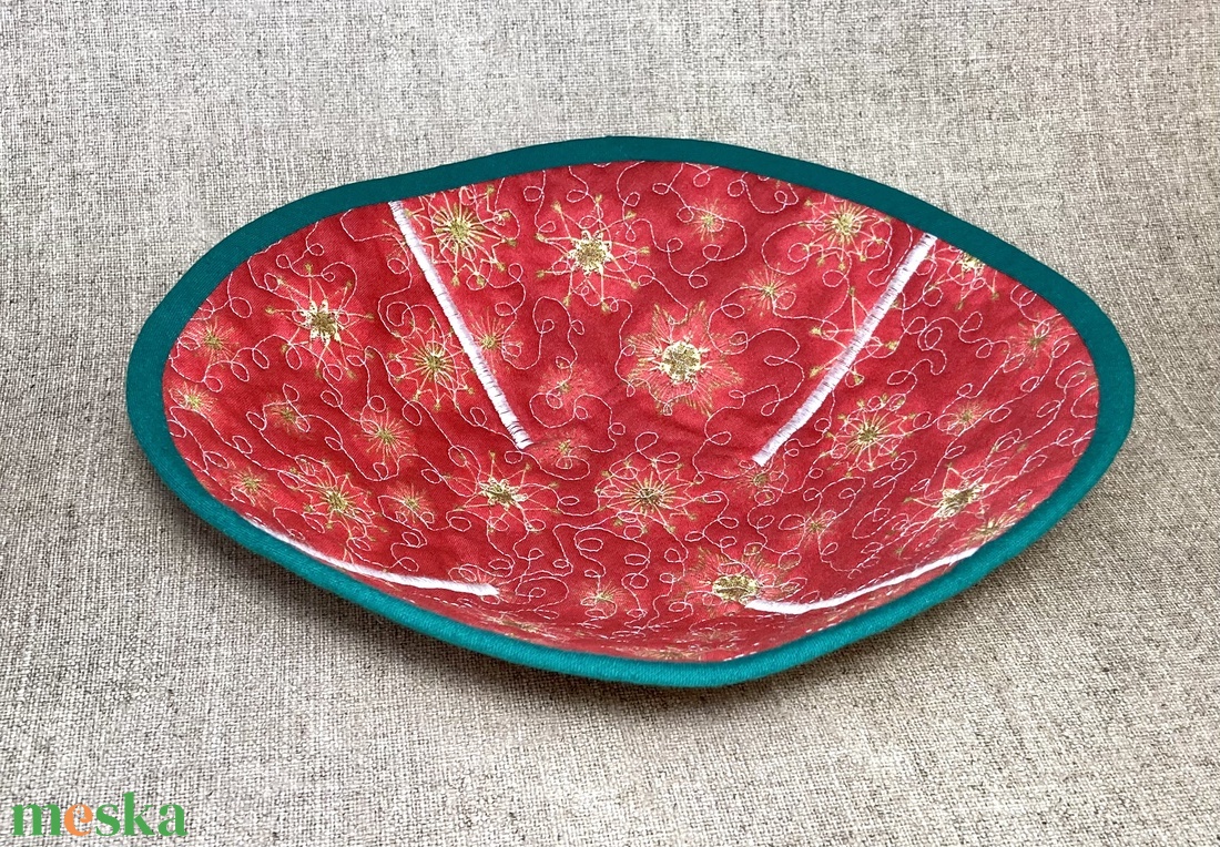 Karácsonyi textiltál - piros- nyers csillagos - karácsony - karácsonyi lakásdekoráció - ünnepi asztaldekoráció - Meska.hu