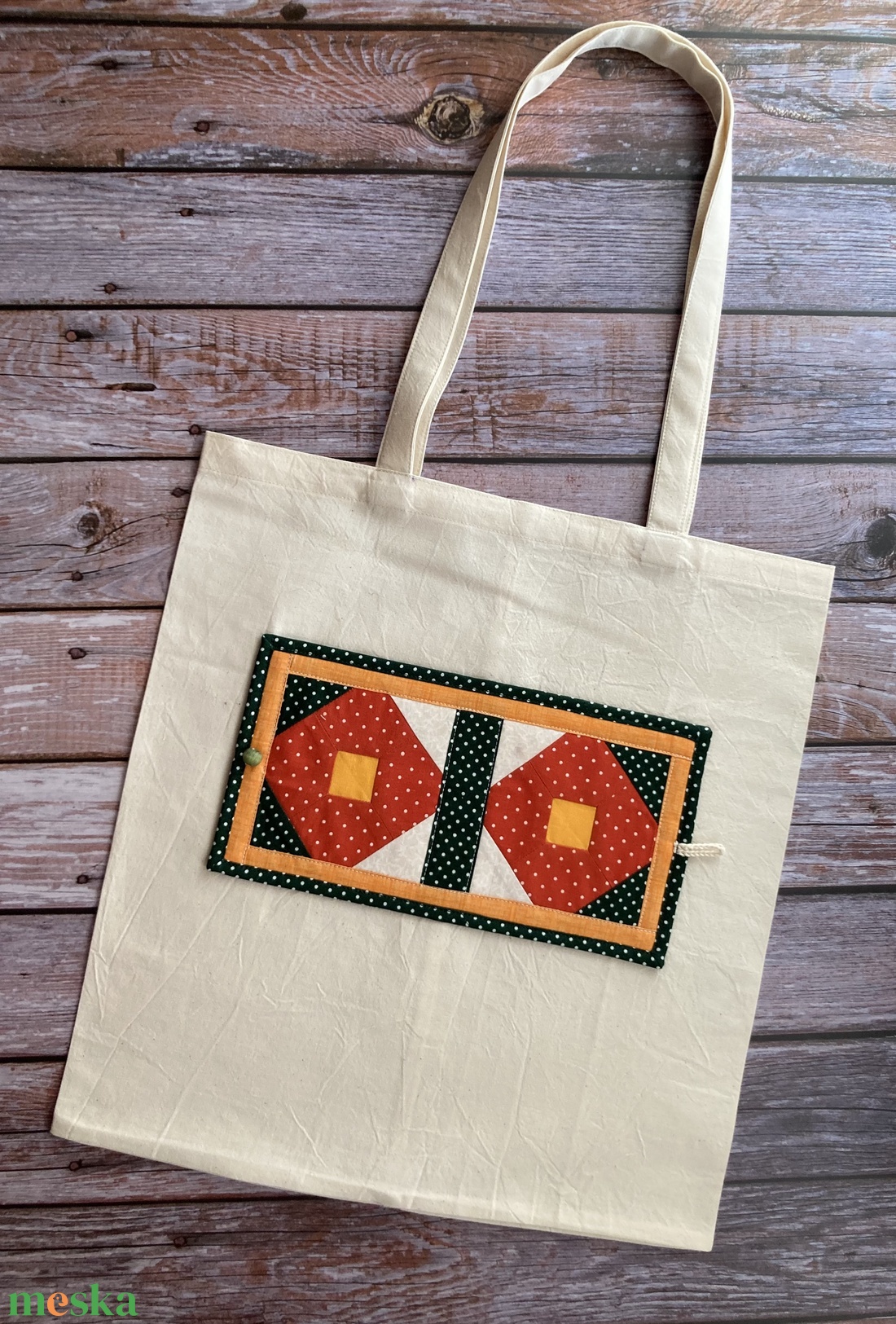 Öko bevásárlótáska - zöld-narancs - táska & tok - bevásárlás & shopper táska - shopper, textiltáska, szatyor - Meska.hu