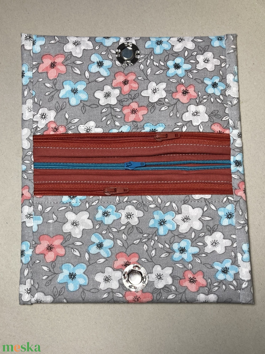 Pénztárca  - szürke, virágos - táska & tok - pénztárca & más tok - pénztárca - női pénztárca - Meska.hu