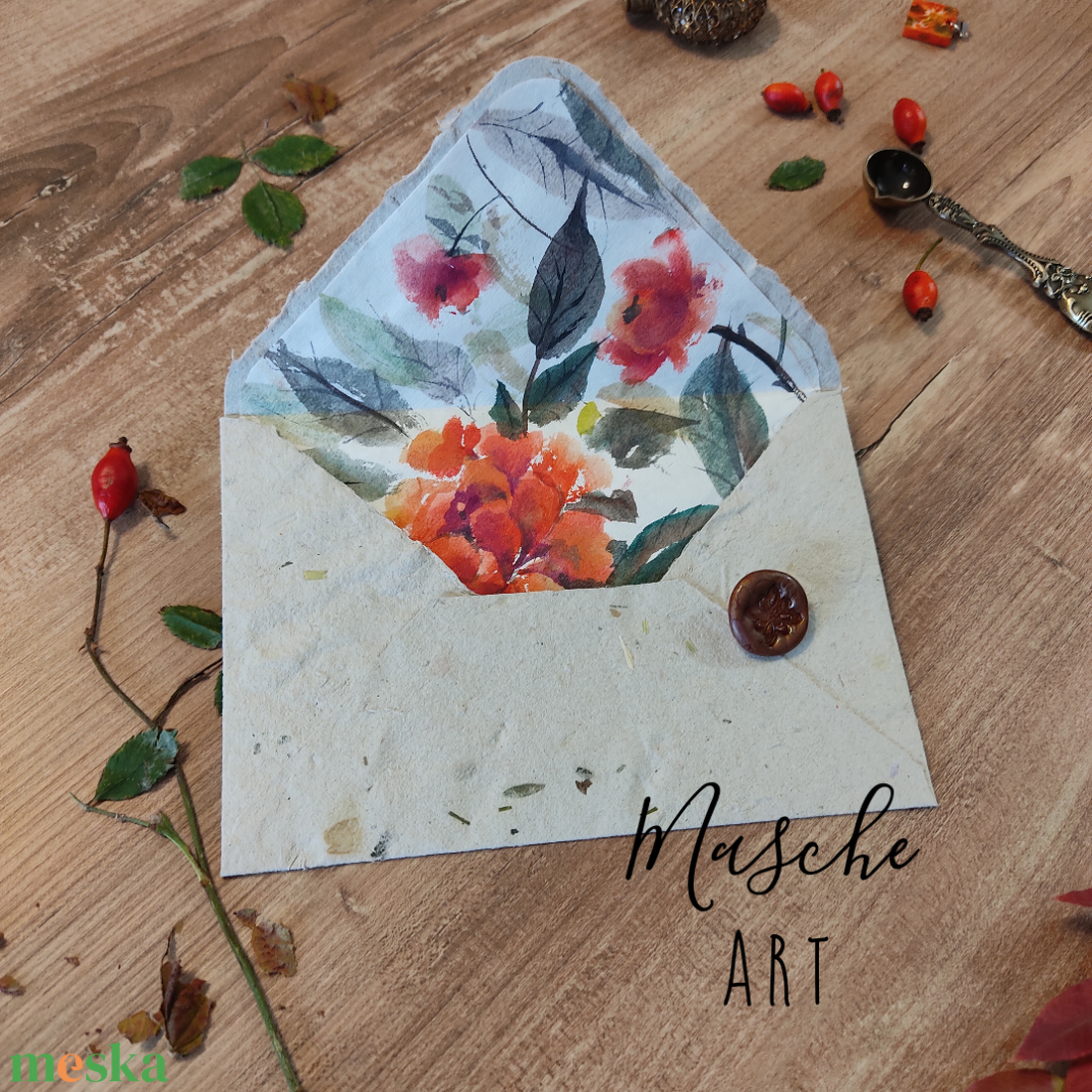 Eredeti kézzel festett rózsás boríték / 17 x 11,5 cm - otthon & életmód - papír, írószer - ajándékozás kellékei - pénzátadó boríték - Meska.hu