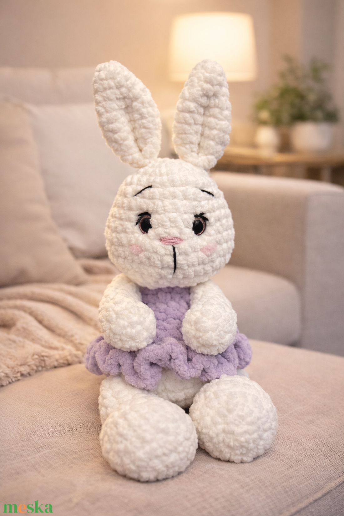 Puha horgolt nyuszi lila ruhában  - játék & sport - plüssállat & játékfigura - nyuszi - Meska.hu