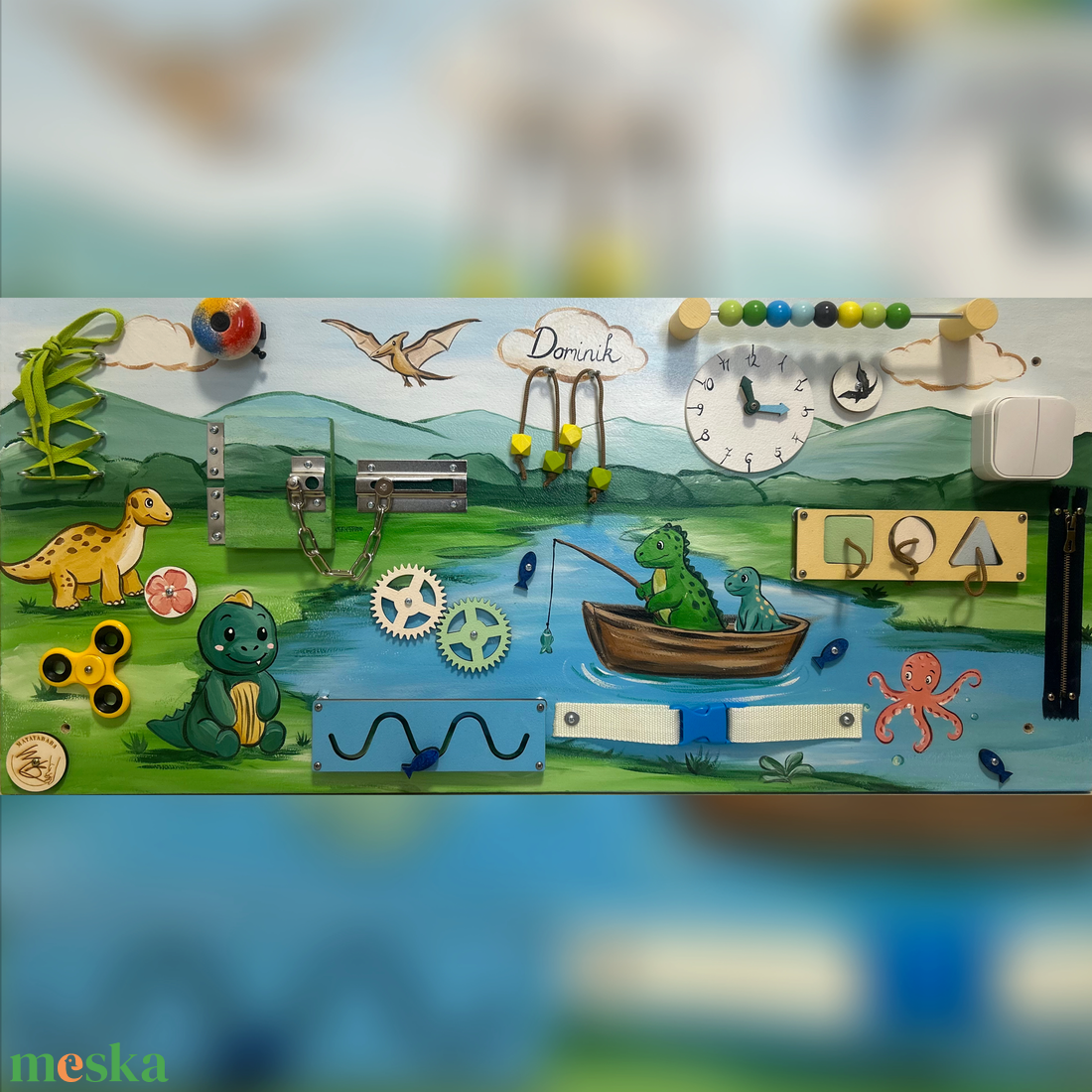 Horgászó Dínós Testvér Matatófal  - baba - mama - baba játékok - matatófal - Meska.hu