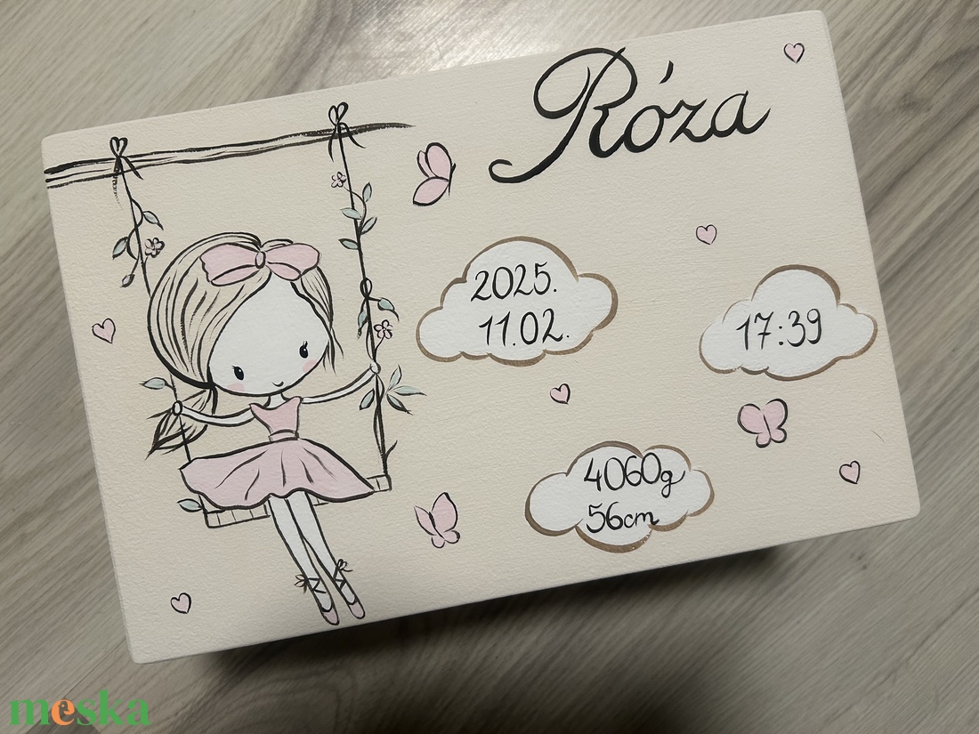 Emlékőrző doboz Rózának - baba - mama - babaemlékek - baba emlékőrző - Meska.hu