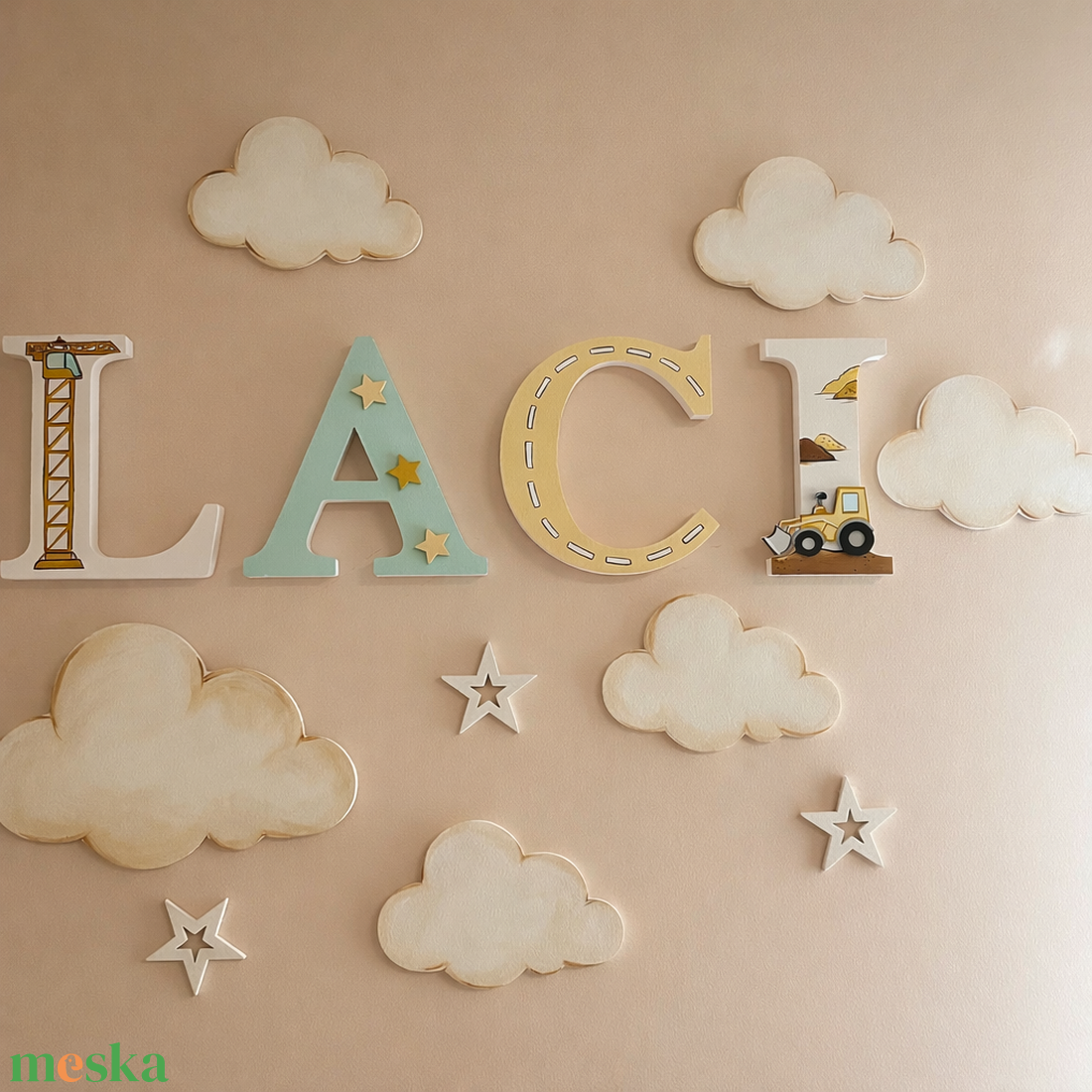 Bababetűk Felhőkkel - baba - mama - babaszoba dekoráció - babanév dekoráció - Meska.hu