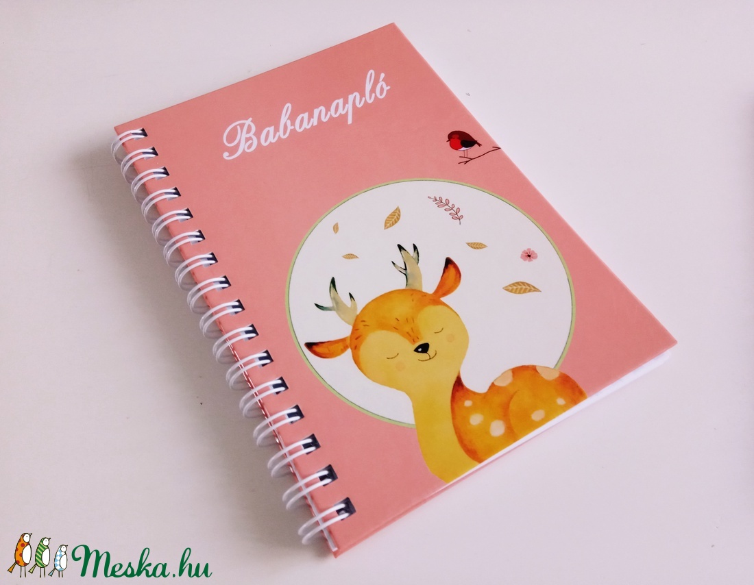 Őzikés spirálos rózsaszín babanapló - otthon & életmód - papír, írószer - jegyzetfüzet & napló - Meska.hu
