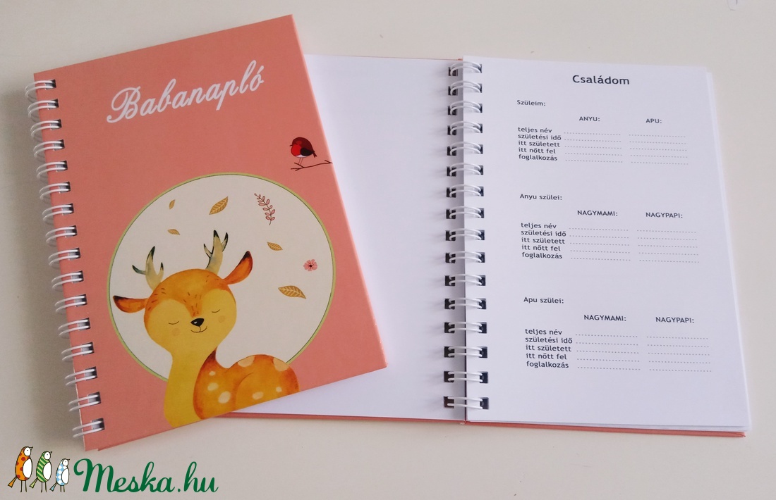 Őzikés spirálos rózsaszín babanapló - otthon & életmód - papír, írószer - jegyzetfüzet & napló - Meska.hu