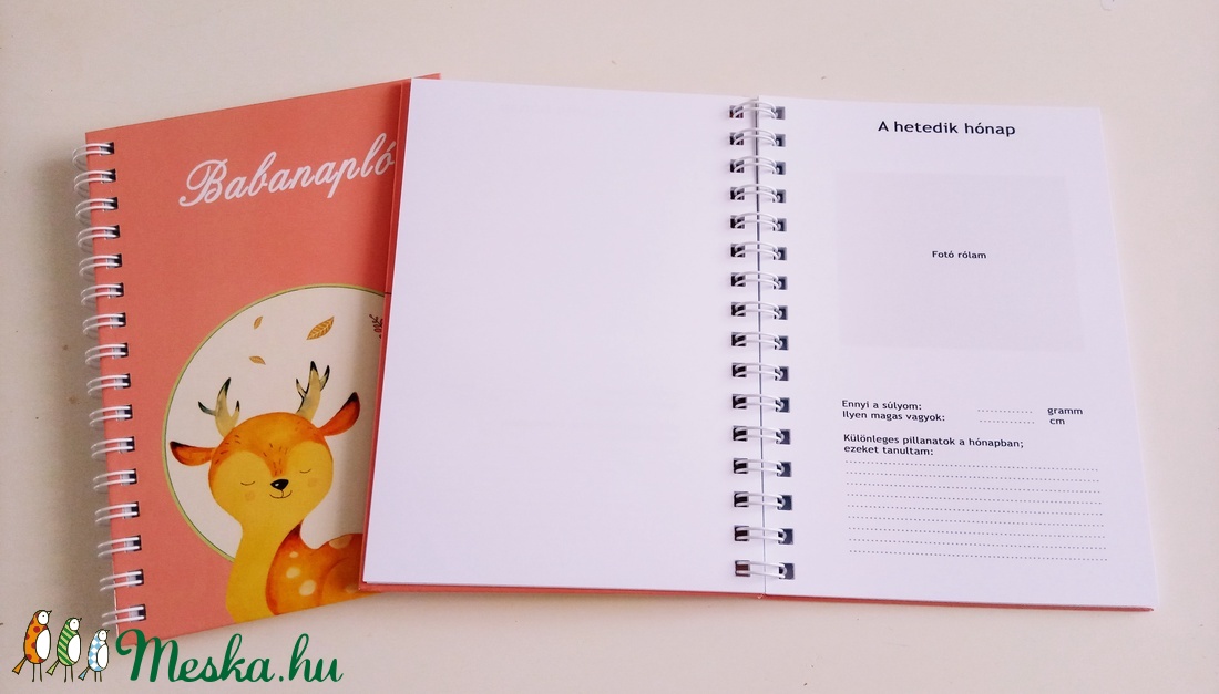 Őzikés spirálos rózsaszín babanapló - otthon & életmód - papír, írószer - jegyzetfüzet & napló - Meska.hu
