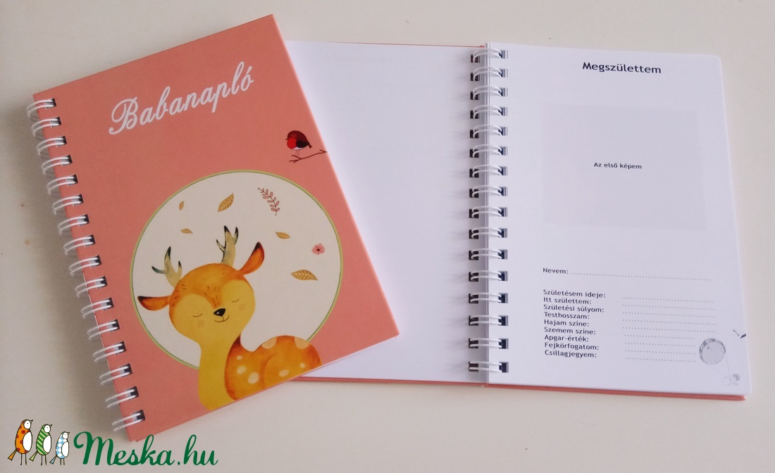Őzikés spirálos rózsaszín babanapló - otthon & életmód - papír, írószer - jegyzetfüzet & napló - Meska.hu