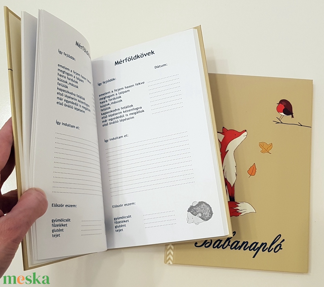 IKER - Bézs kisrókás babanapló iker babáknak  - otthon & életmód - papír, írószer - babanapló - Meska.hu